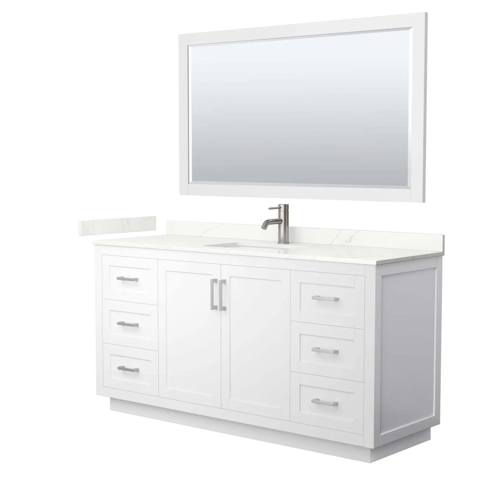66" Miranda Single Bathroom Vanity in White with Brushed Nickel Trim & 58" Mirror by Wyndham