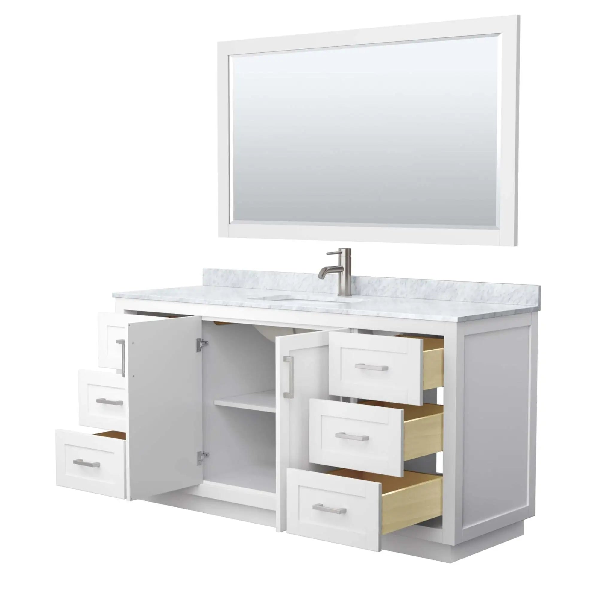 66" Miranda Single Bathroom Vanity in White with Brushed Nickel Trim & 58" Mirror by Wyndham
