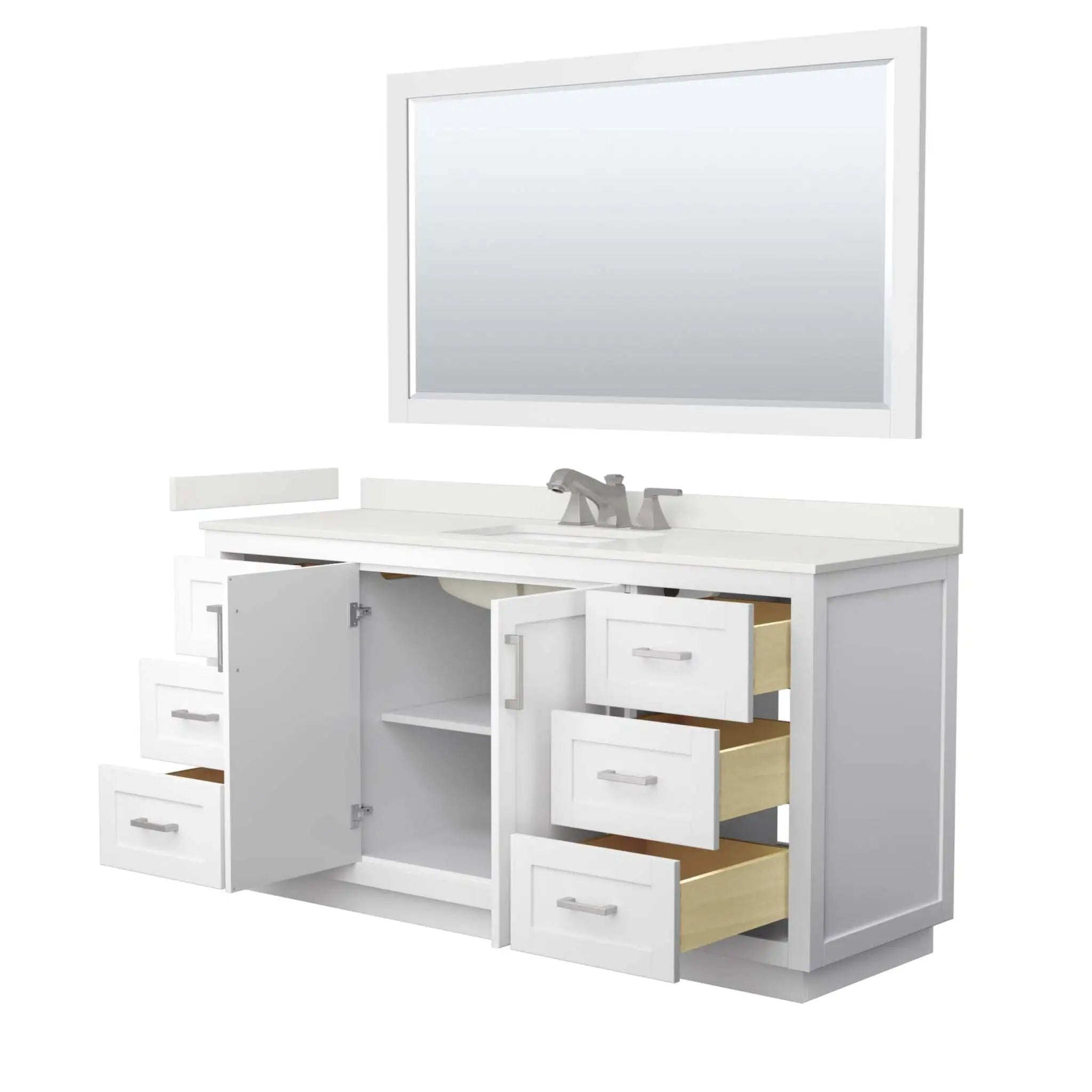 66" Miranda Single Bathroom Vanity in White with Brushed Nickel Trim & 58" Mirror by Wyndham
