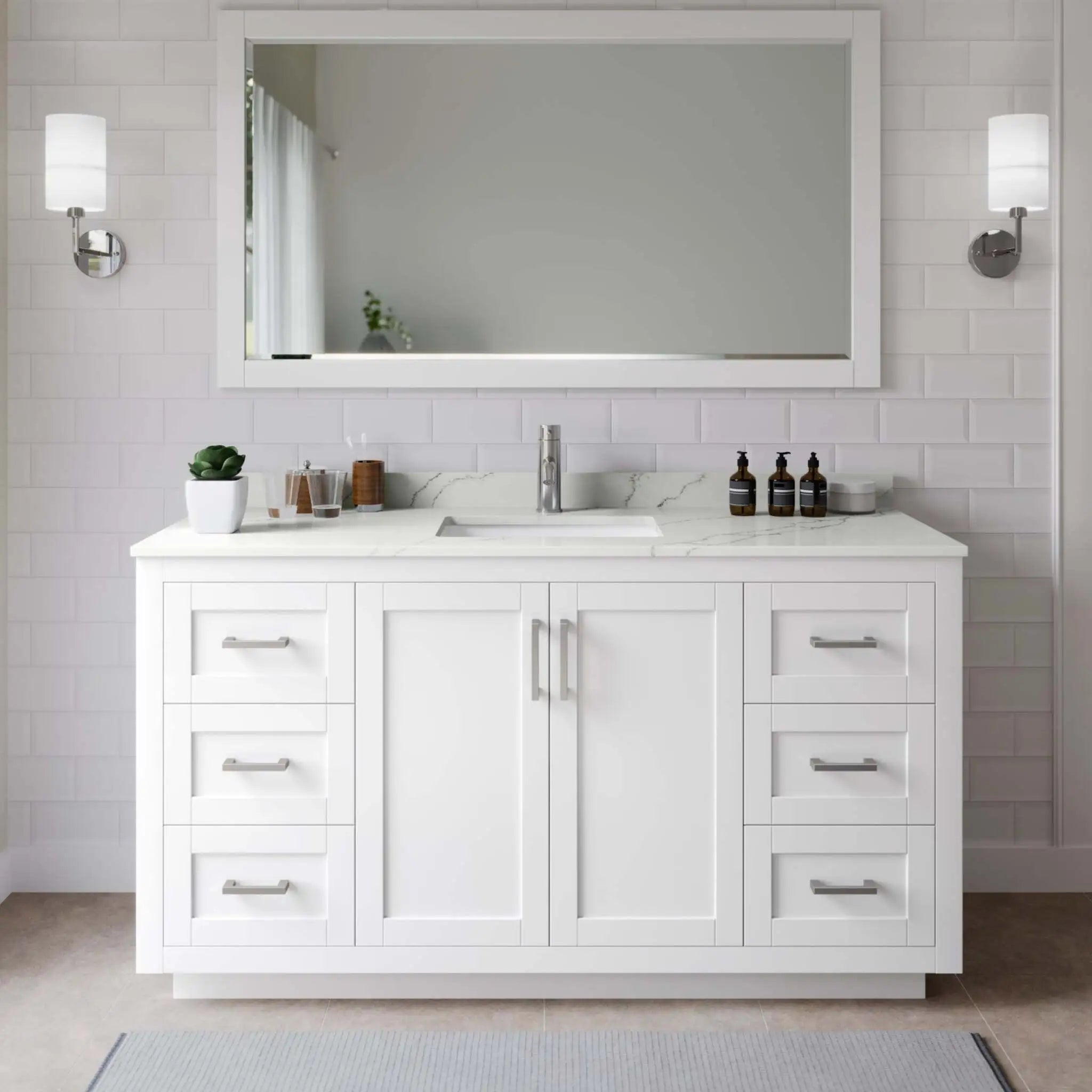 66" Miranda Single Bathroom Vanity in White with Brushed Nickel Trim by Wyndham