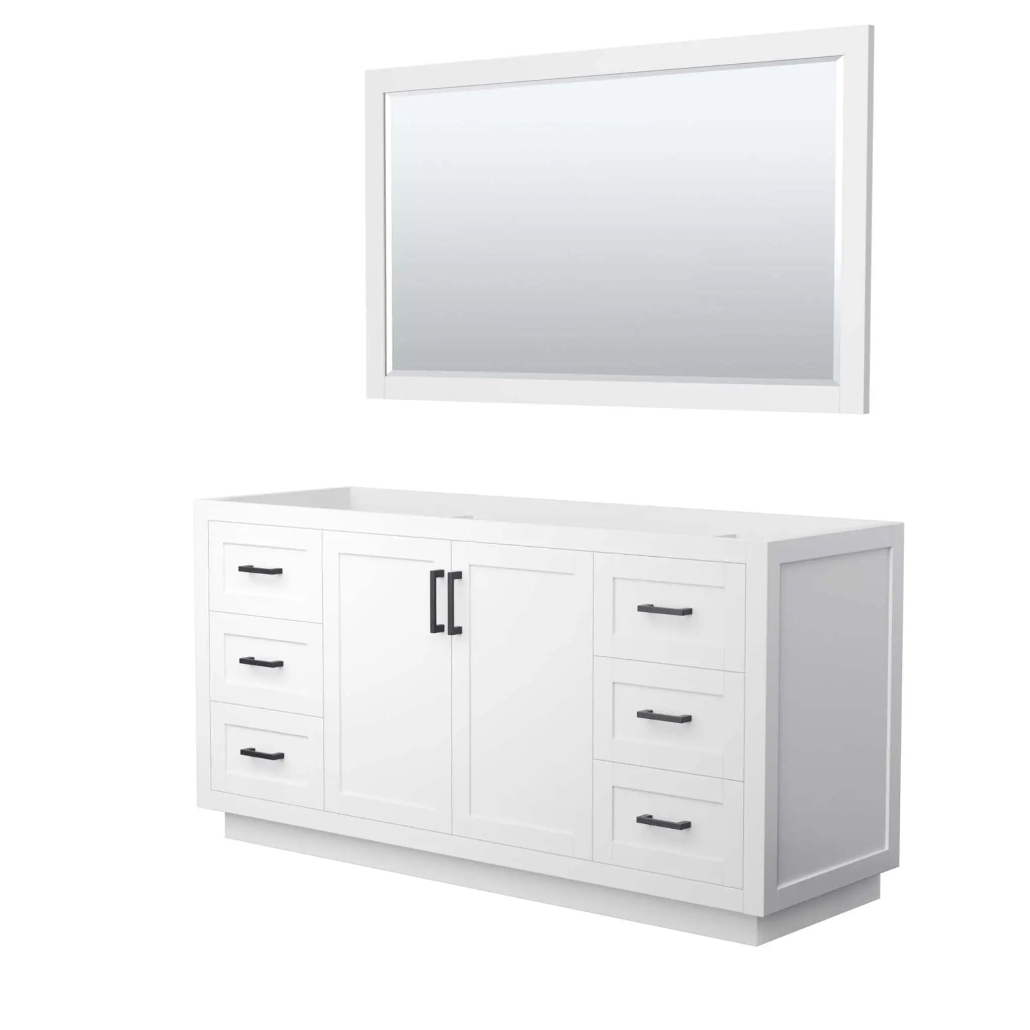 66" Miranda Single Bathroom Vanity in White with Matte Black Trim & 58" Mirror by Wyndham