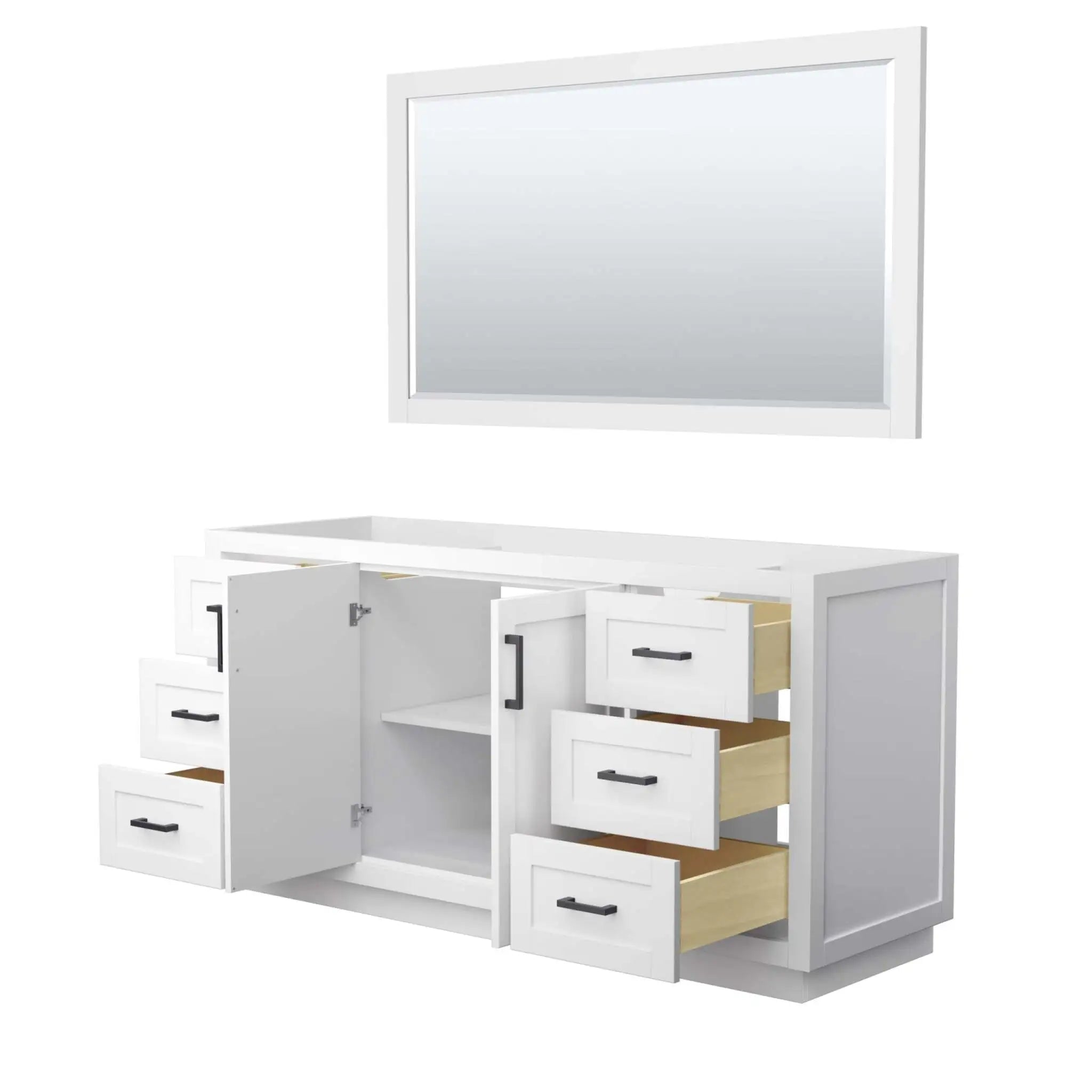 66" Miranda Single Bathroom Vanity in White with Matte Black Trim & 58" Mirror by Wyndham