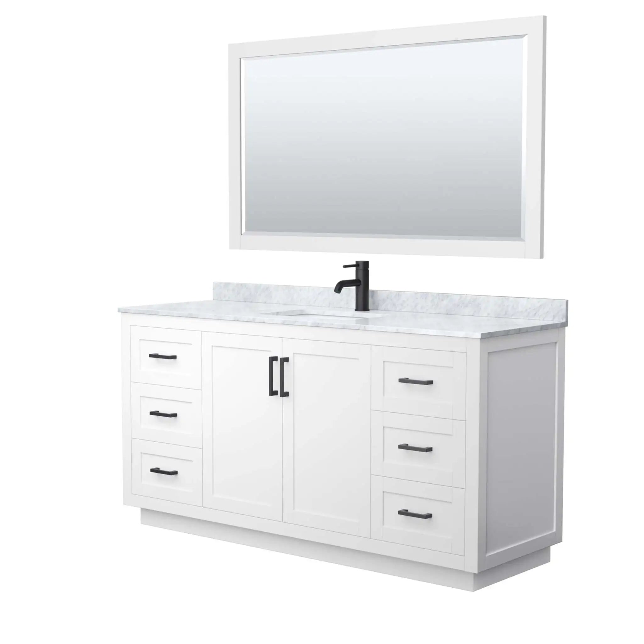 66" Miranda Single Bathroom Vanity in White with Matte Black Trim & 58" Mirror by Wyndham