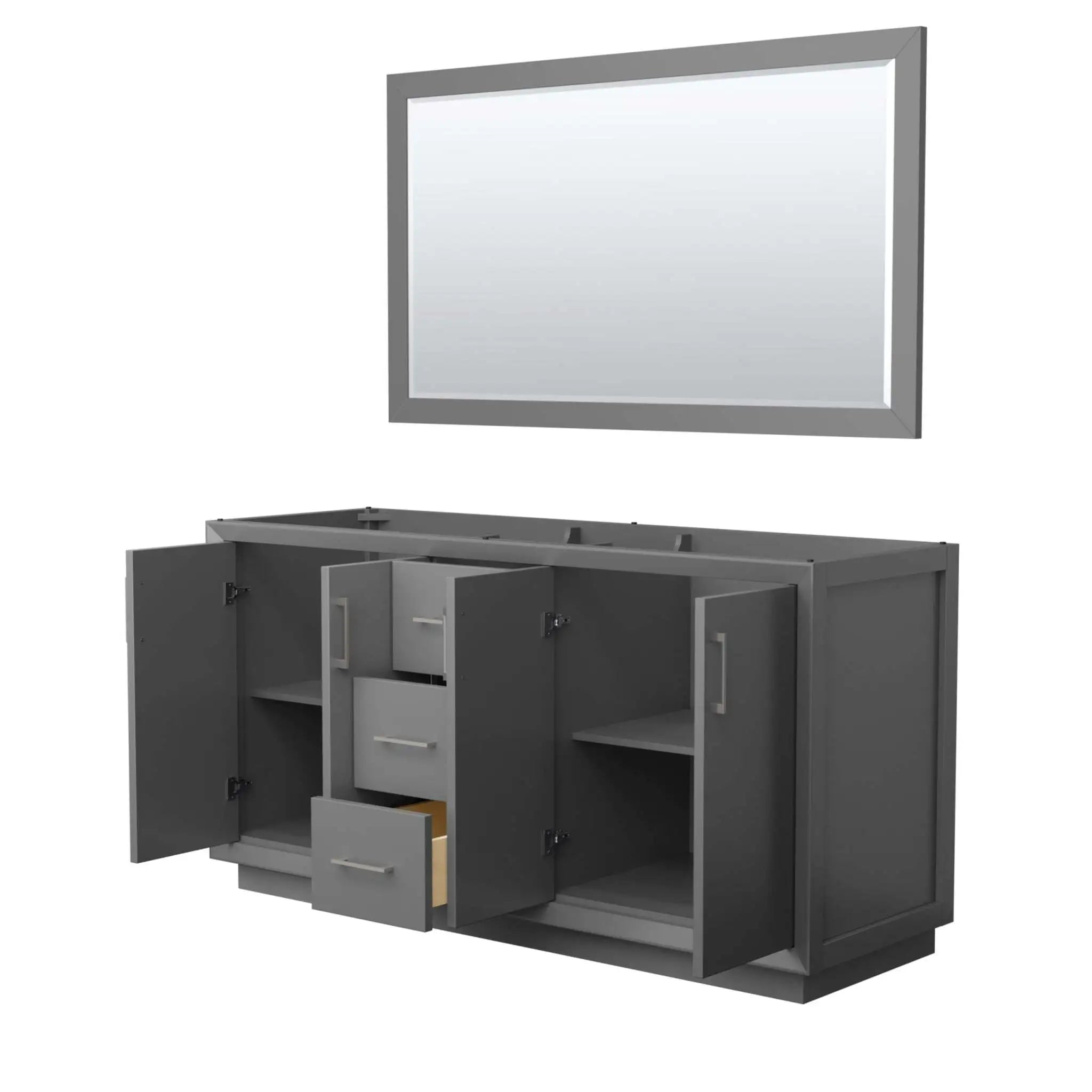 66" Strada Double Bathroom Vanity in Dark Gray with Brushed Nickel Trim & 58" Mirror by Wyndham