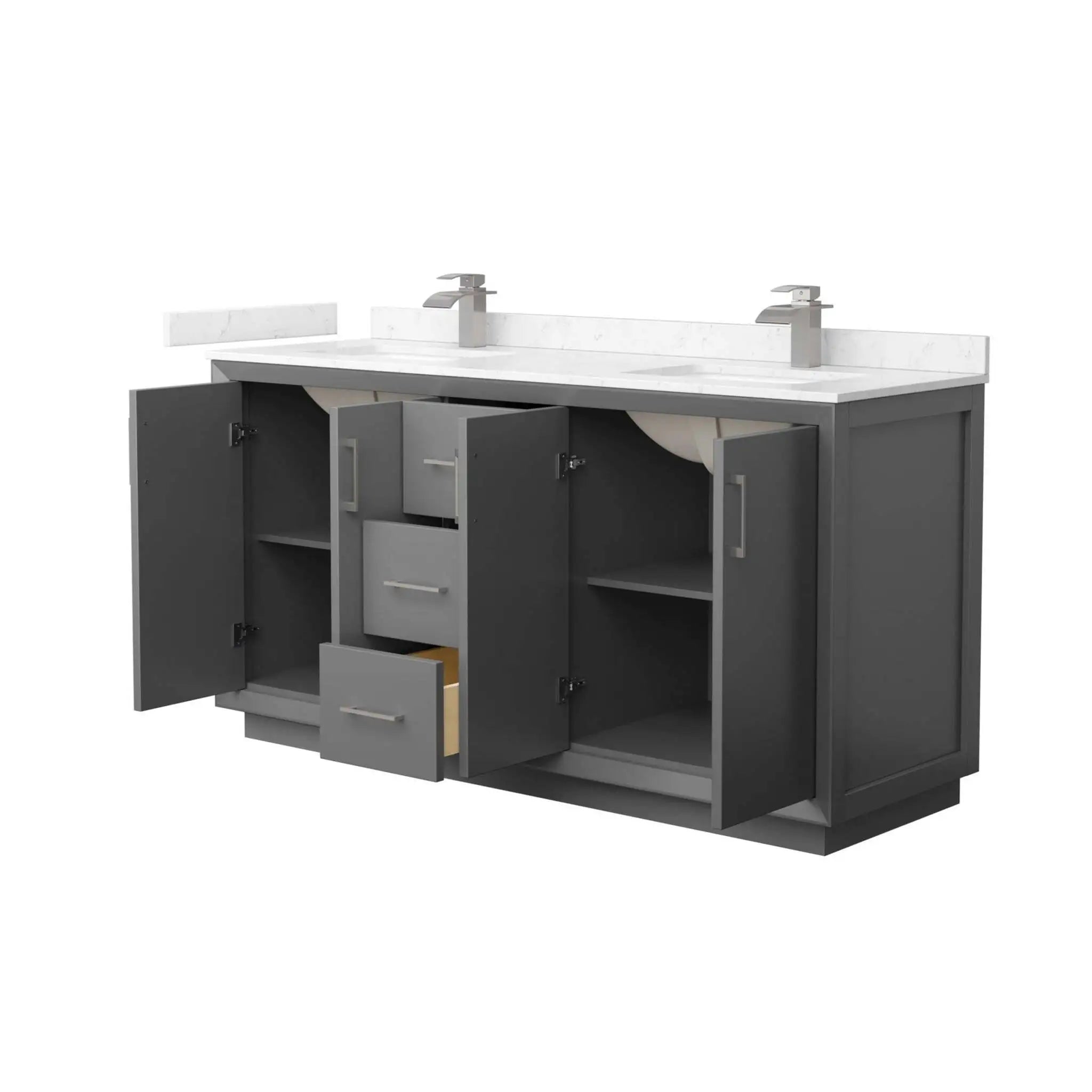 66" Strada Double Bathroom Vanity in Dark Gray with Brushed Nickel Trim by Wyndham