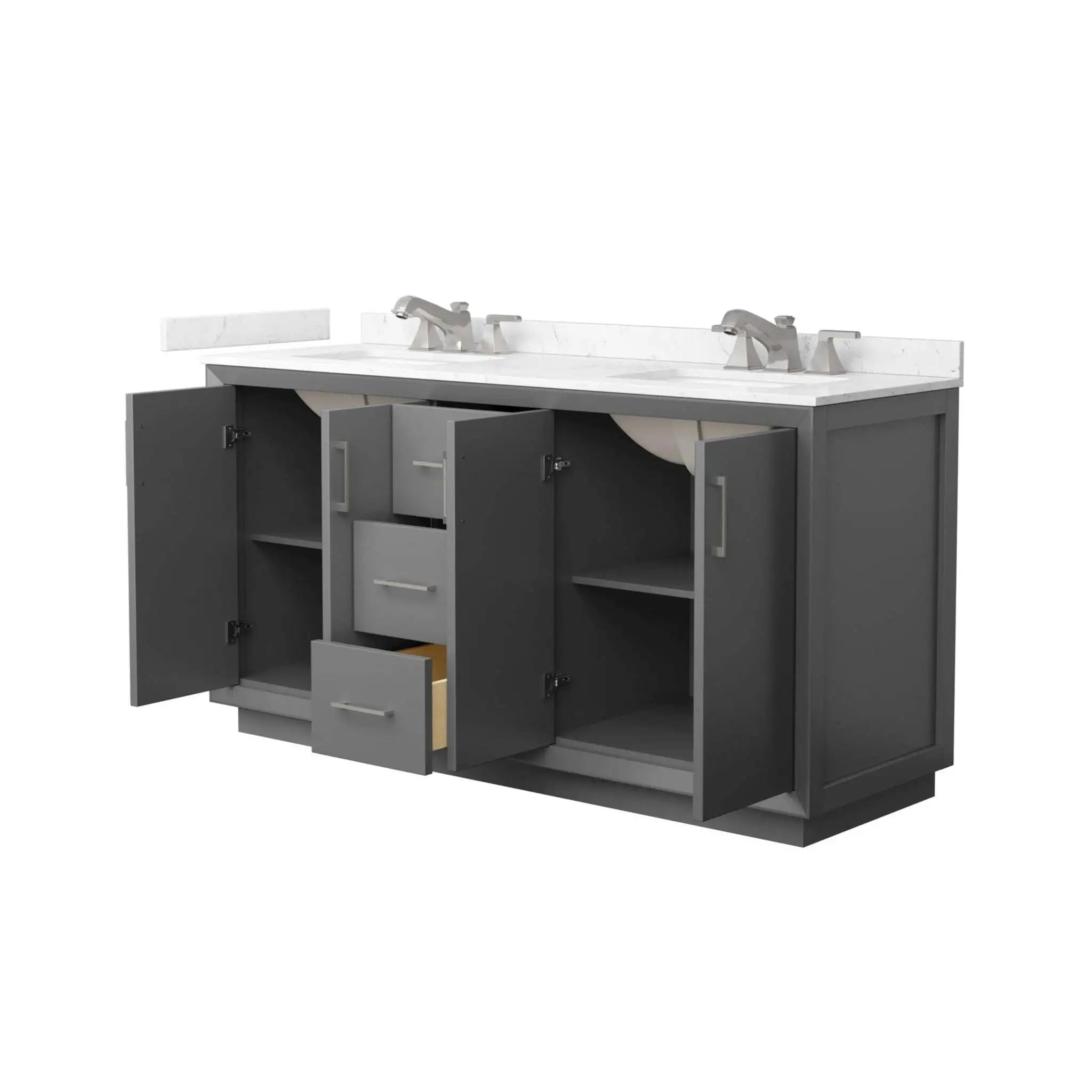 66" Strada Double Bathroom Vanity in Dark Gray with Brushed Nickel Trim by Wyndham