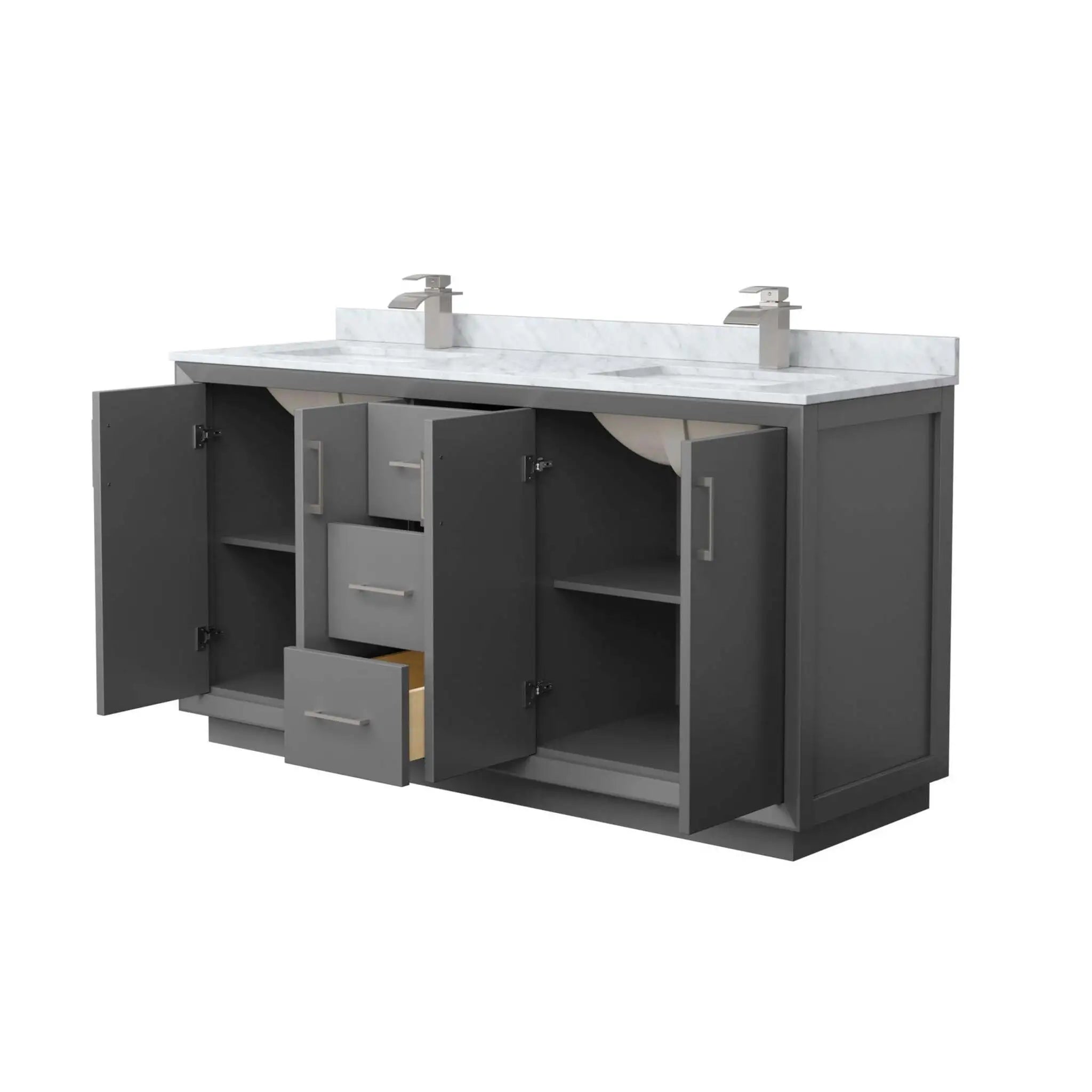 66" Strada Double Bathroom Vanity in Dark Gray with Brushed Nickel Trim by Wyndham