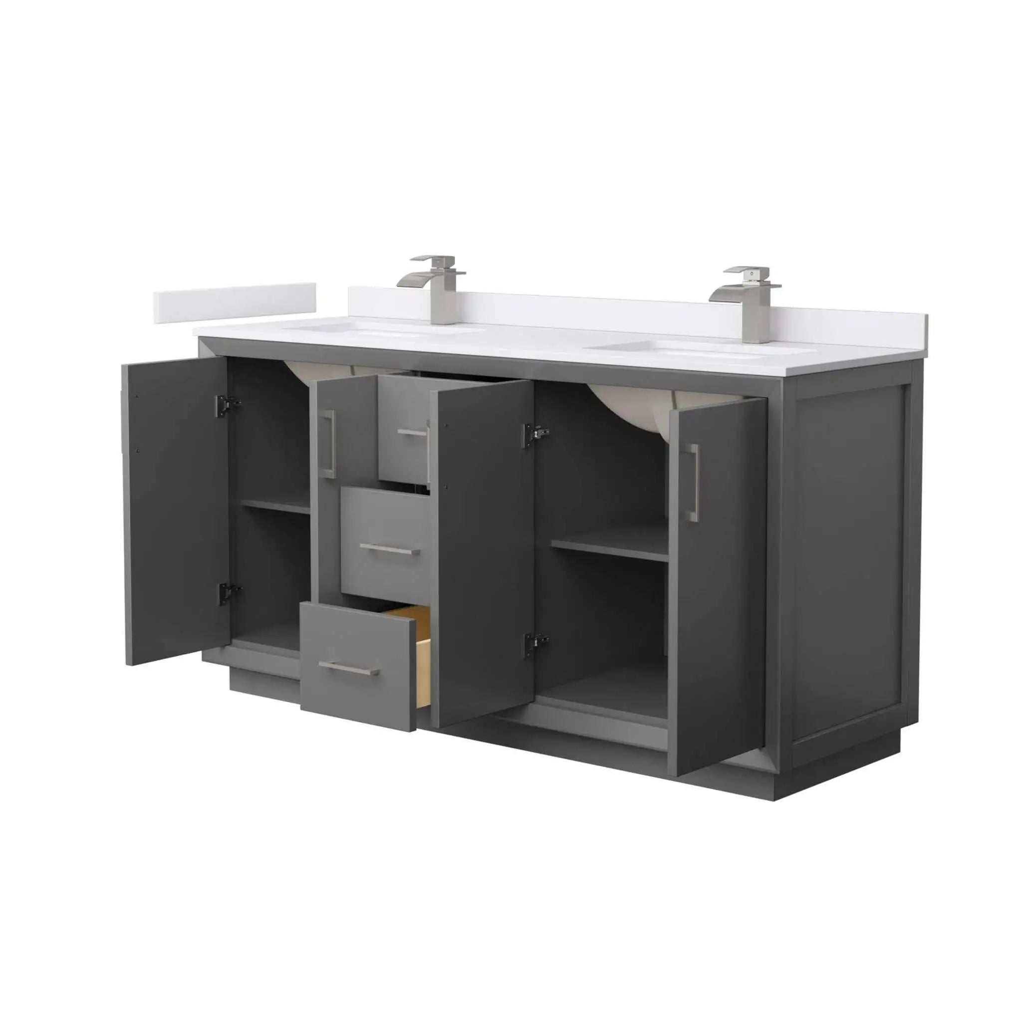 66" Strada Double Bathroom Vanity in Dark Gray with Brushed Nickel Trim by Wyndham