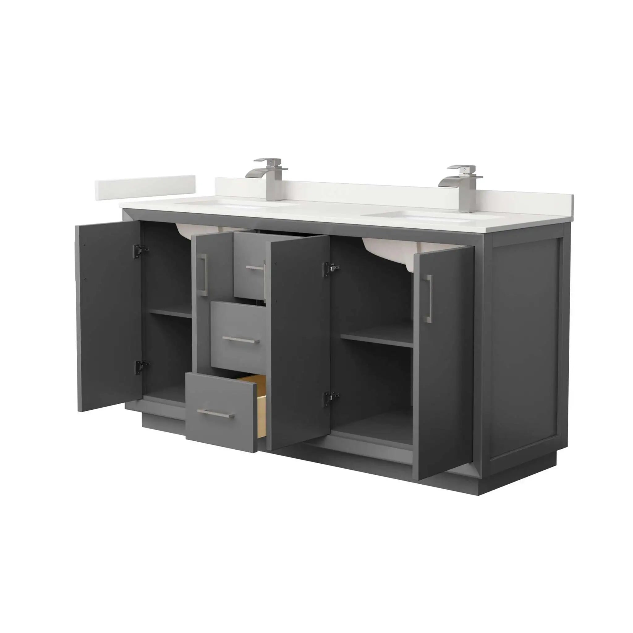 66" Strada Double Bathroom Vanity in Dark Gray with Brushed Nickel Trim by Wyndham