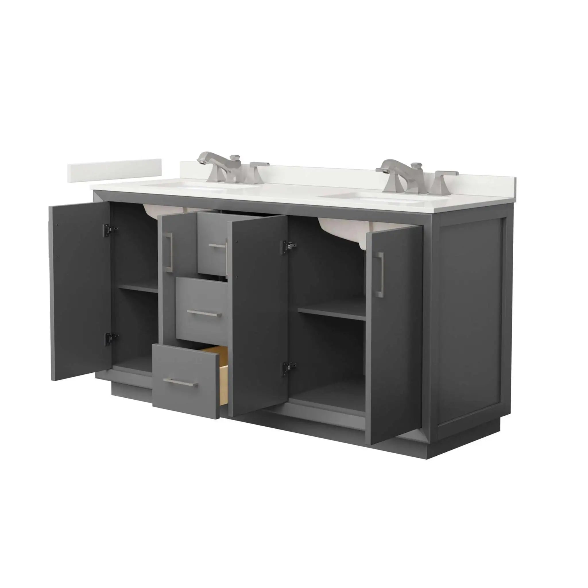 66" Strada Double Bathroom Vanity in Dark Gray with Brushed Nickel Trim by Wyndham