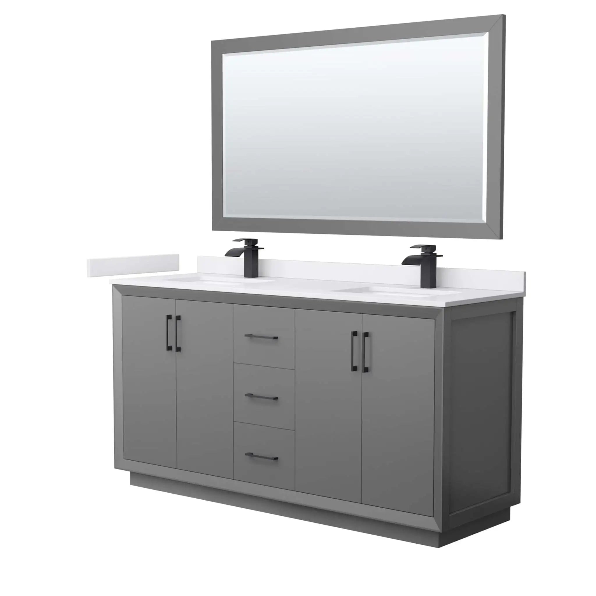 66" Strada Double Bathroom Vanity in Dark Gray with Matte Black Trim & 58" Mirror by Wyndham
