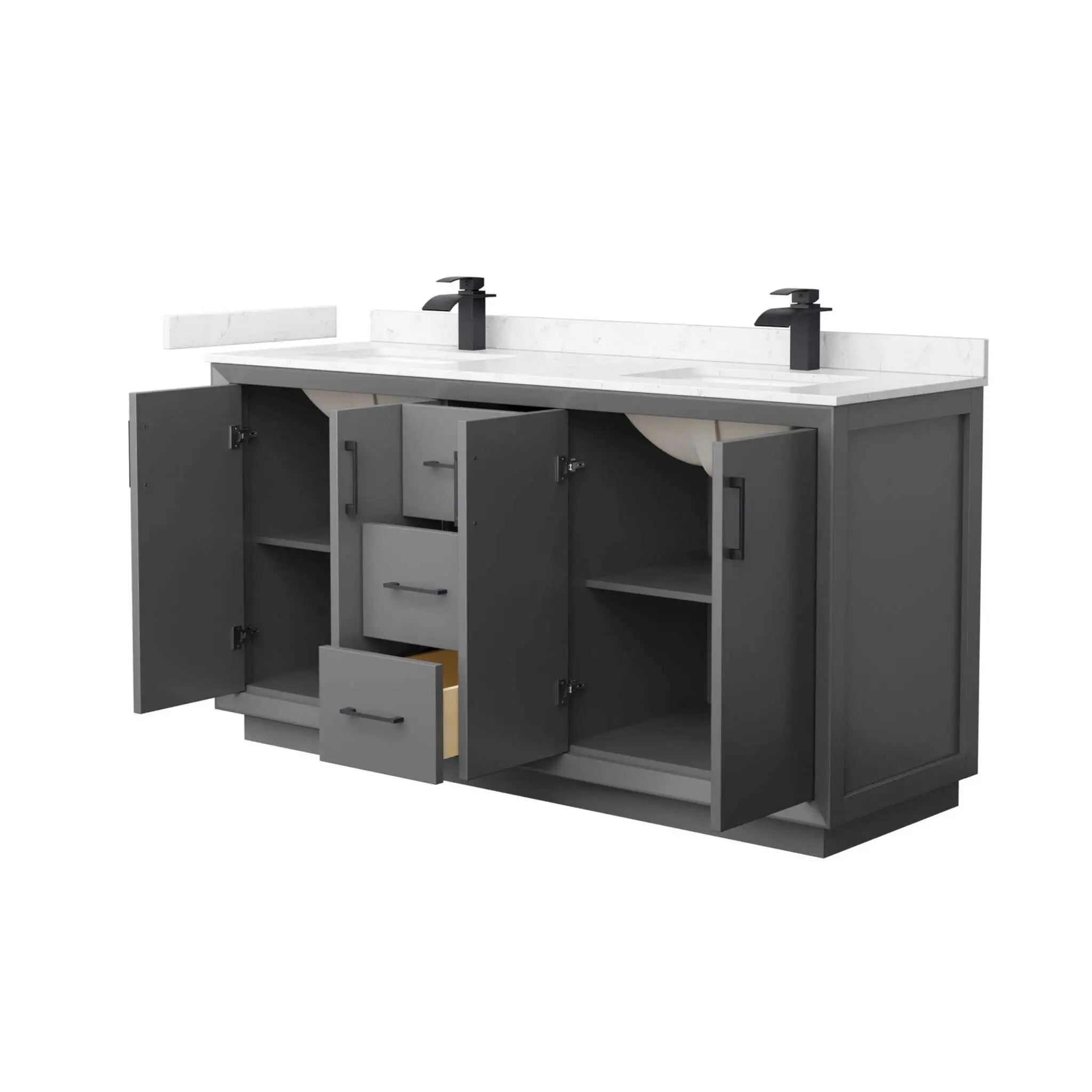 66" Strada Double Bathroom Vanity in Dark Gray with Matte Black Trim by Wyndham