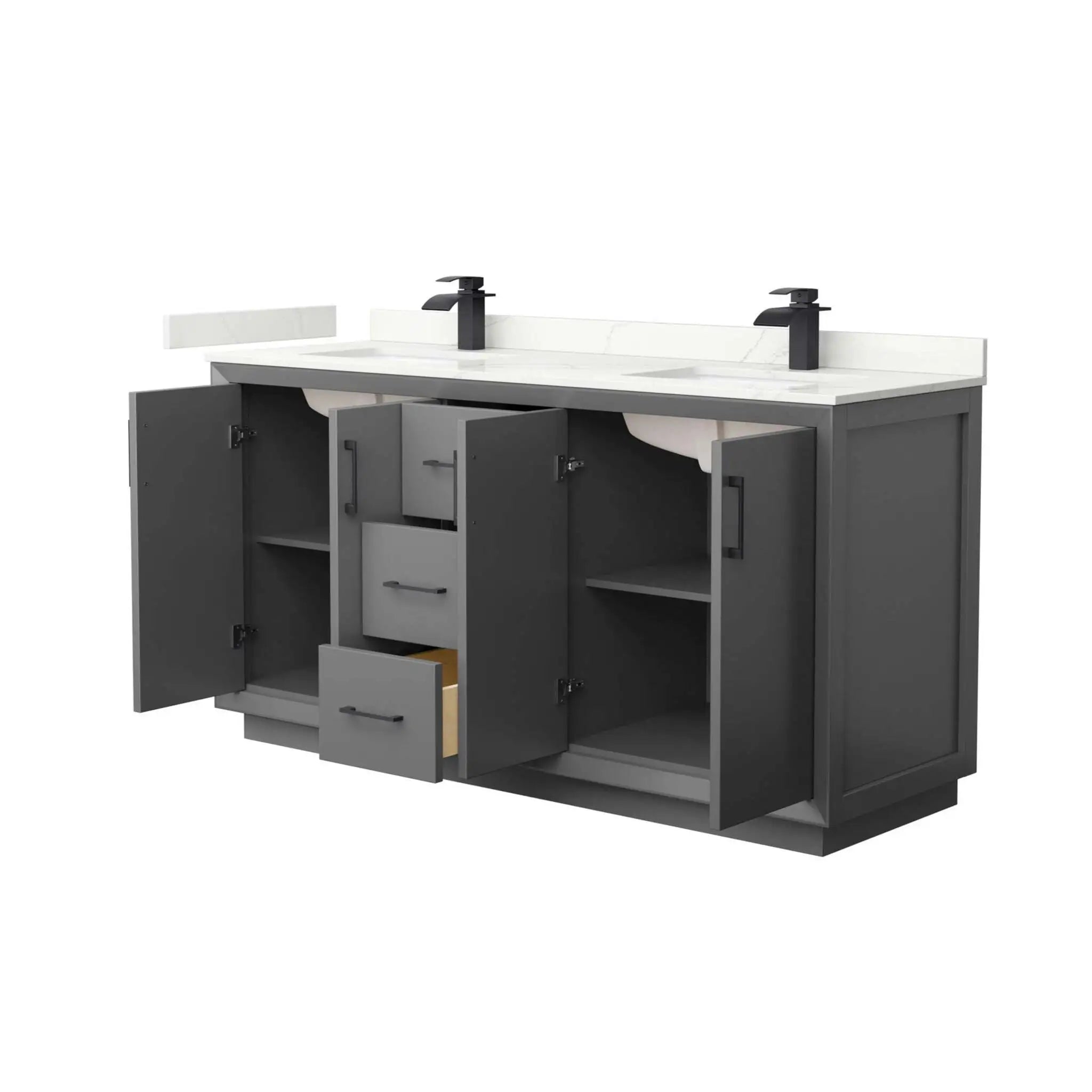 66" Strada Double Bathroom Vanity in Dark Gray with Matte Black Trim by Wyndham