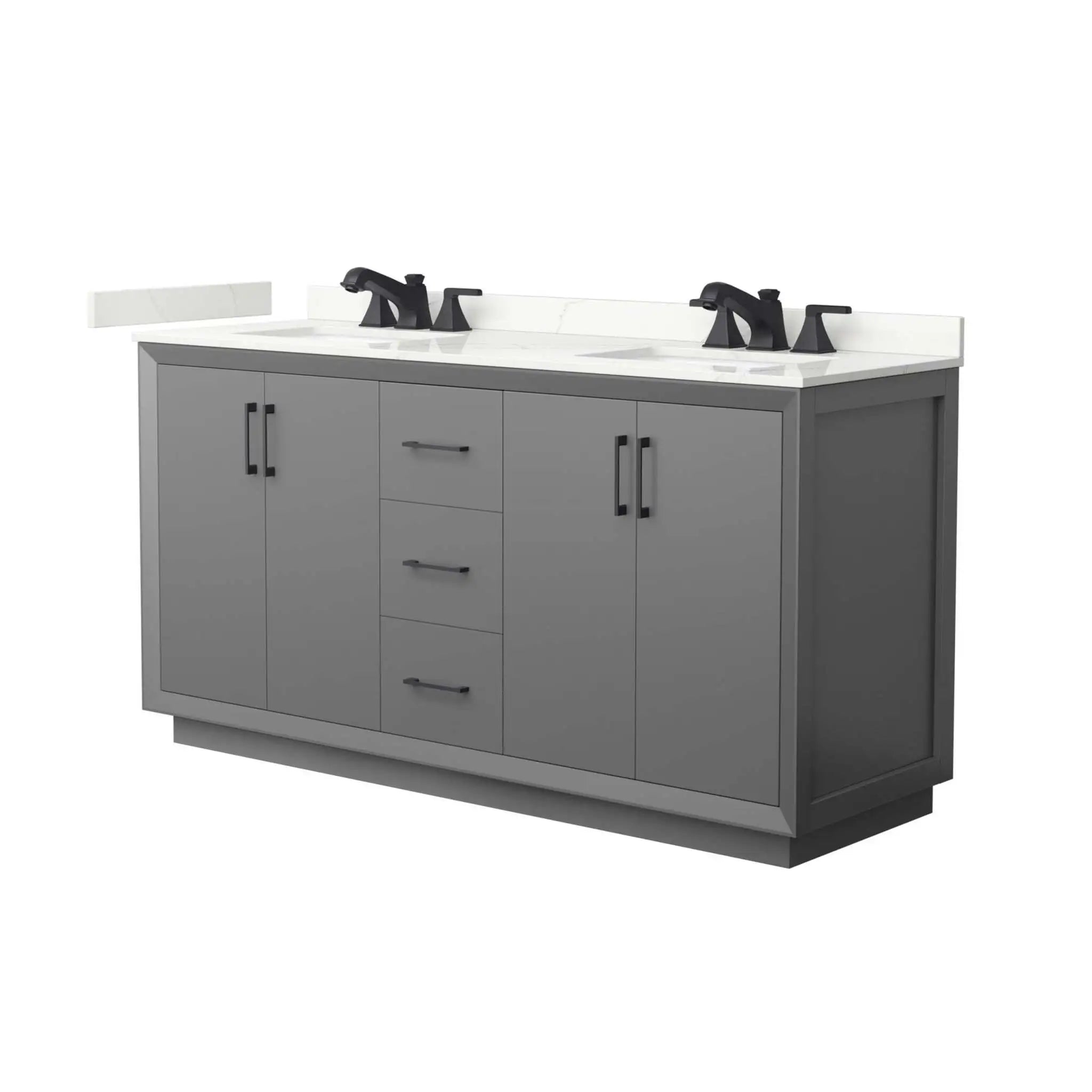 66" Strada Double Bathroom Vanity in Dark Gray with Matte Black Trim by Wyndham