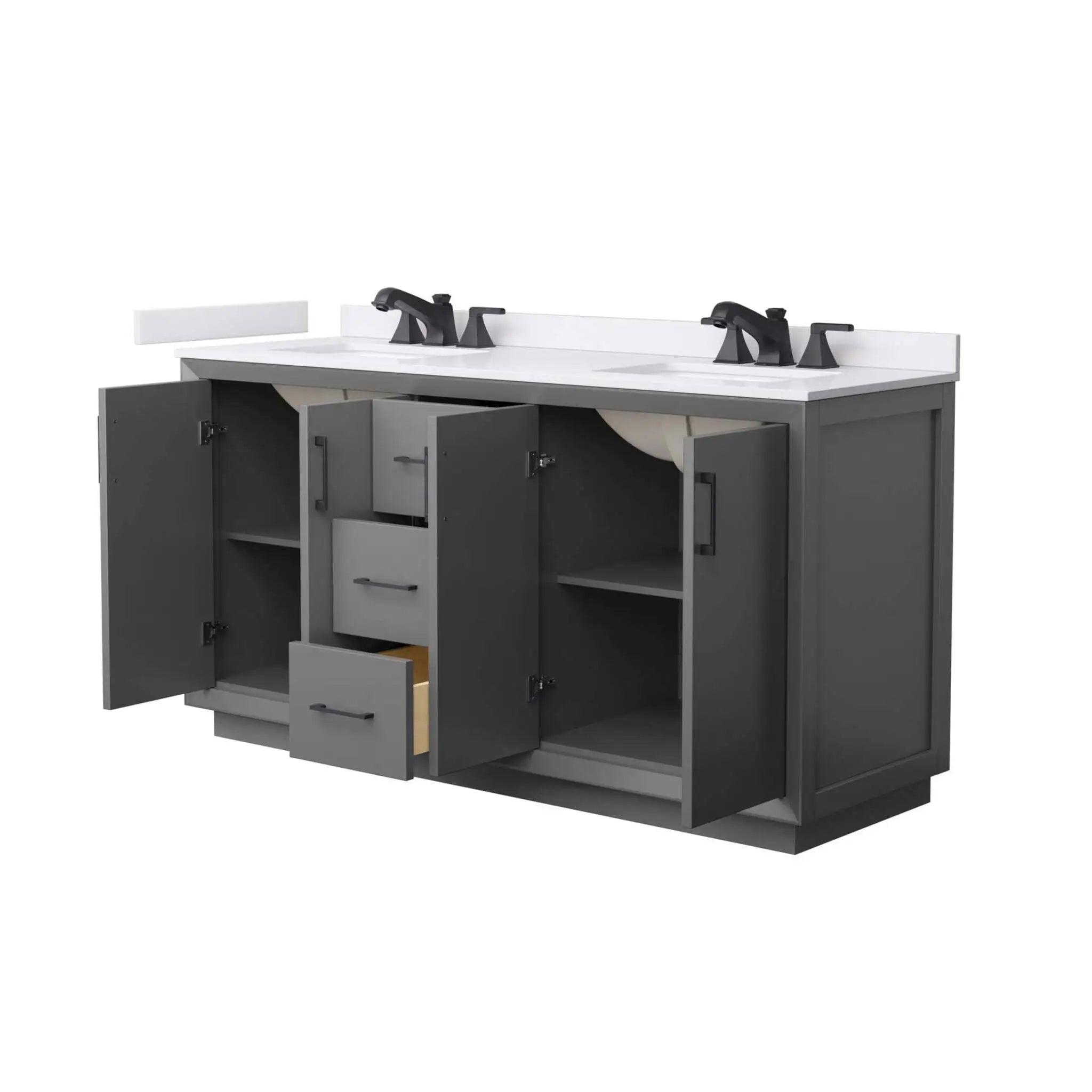 66" Strada Double Bathroom Vanity in Dark Gray with Matte Black Trim by Wyndham