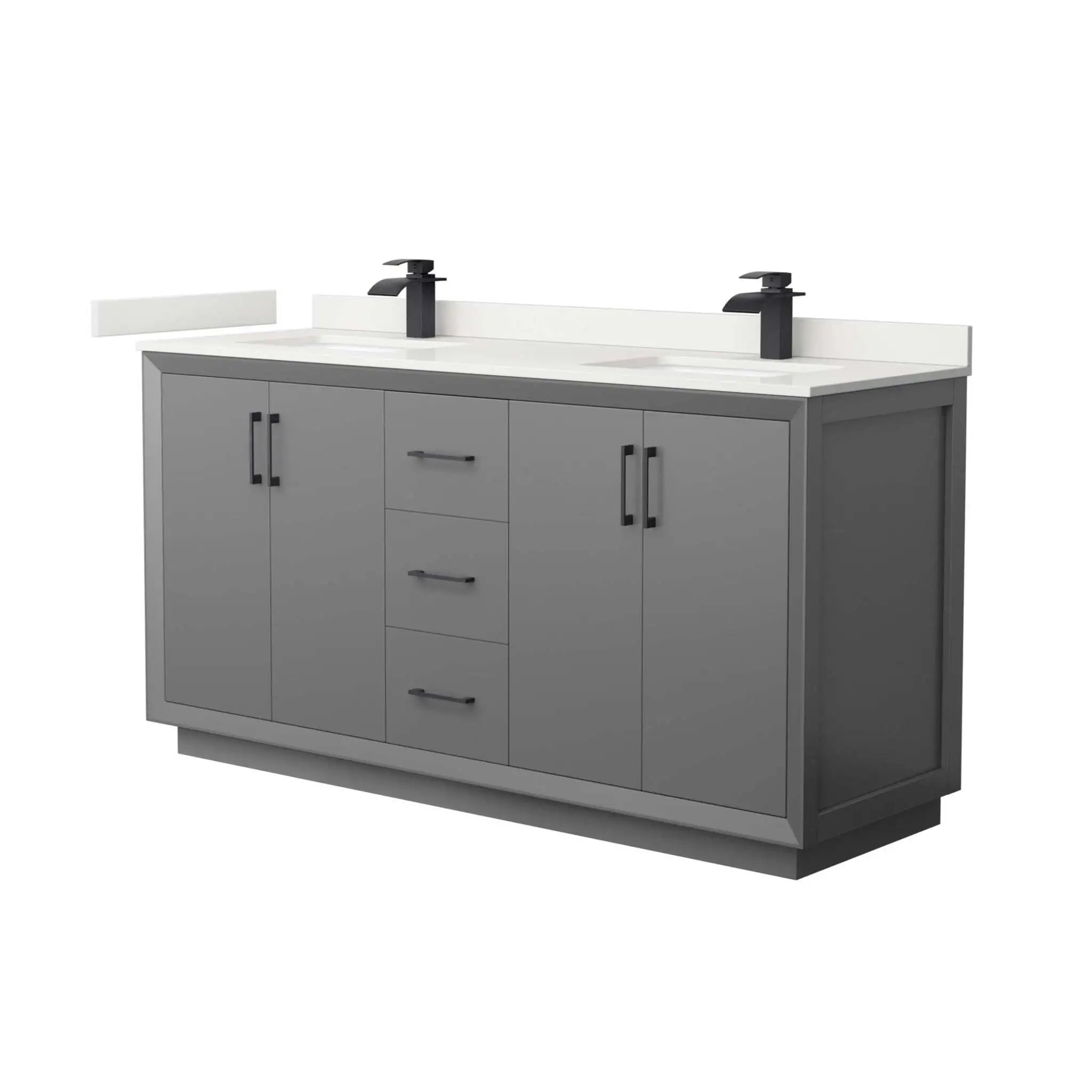 66" Strada Double Bathroom Vanity in Dark Gray with Matte Black Trim by Wyndham