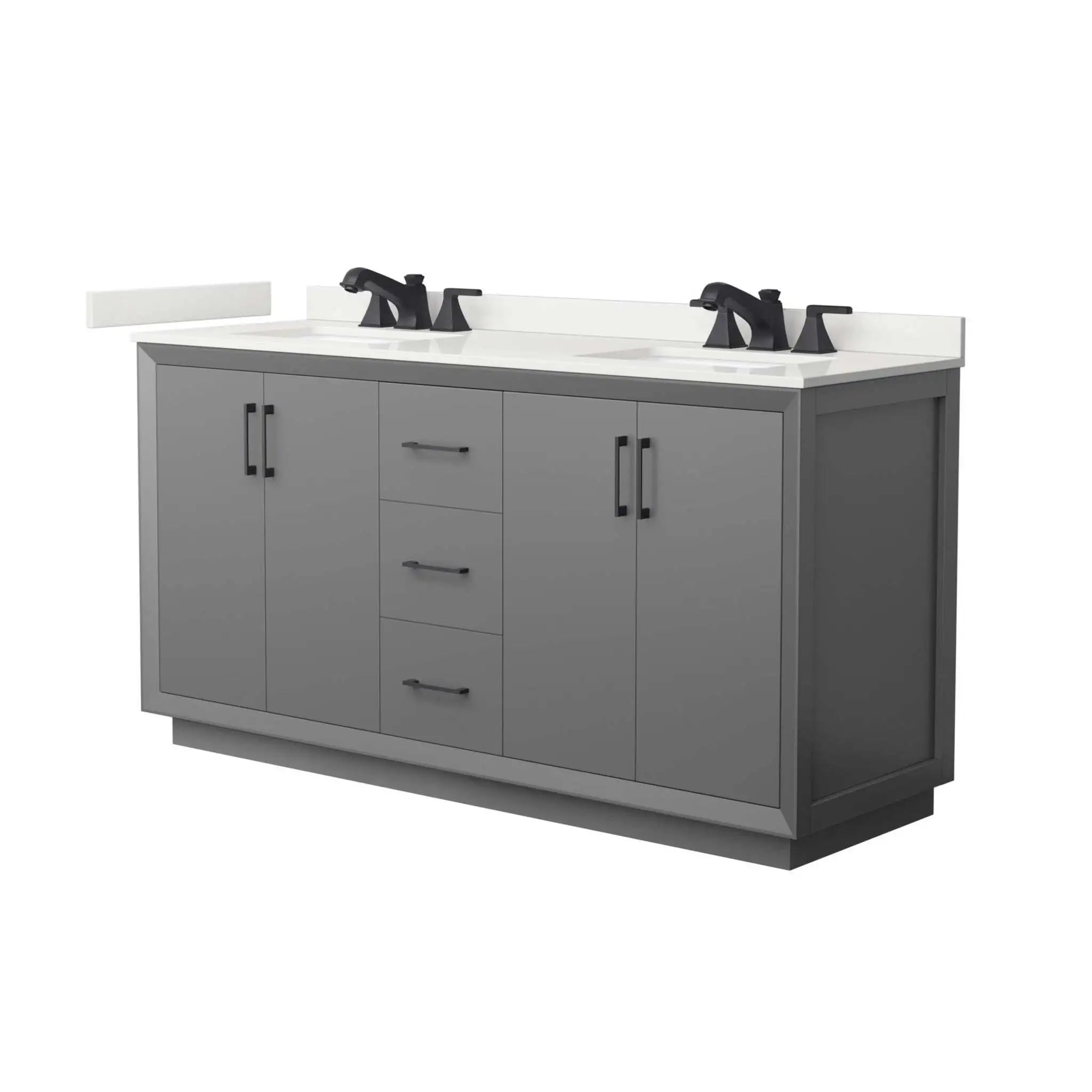 66" Strada Double Bathroom Vanity in Dark Gray with Matte Black Trim by Wyndham
