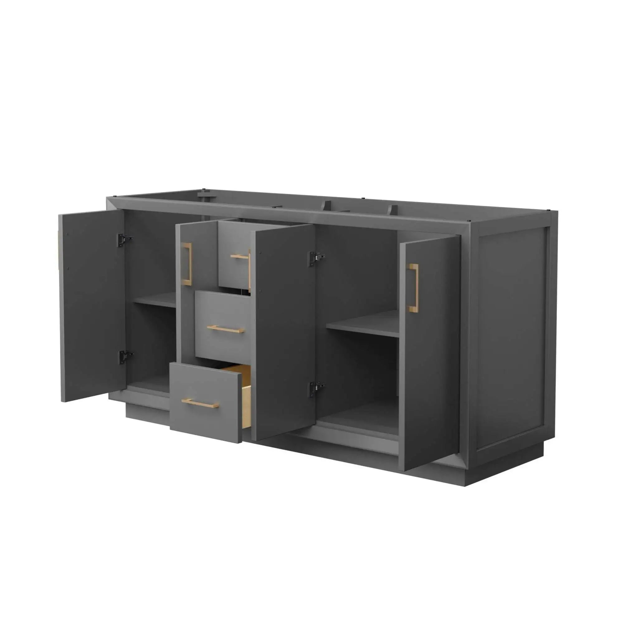 66" Strada Double Bathroom Vanity in Dark Gray with Satin Bronze Trim by Wyndham
