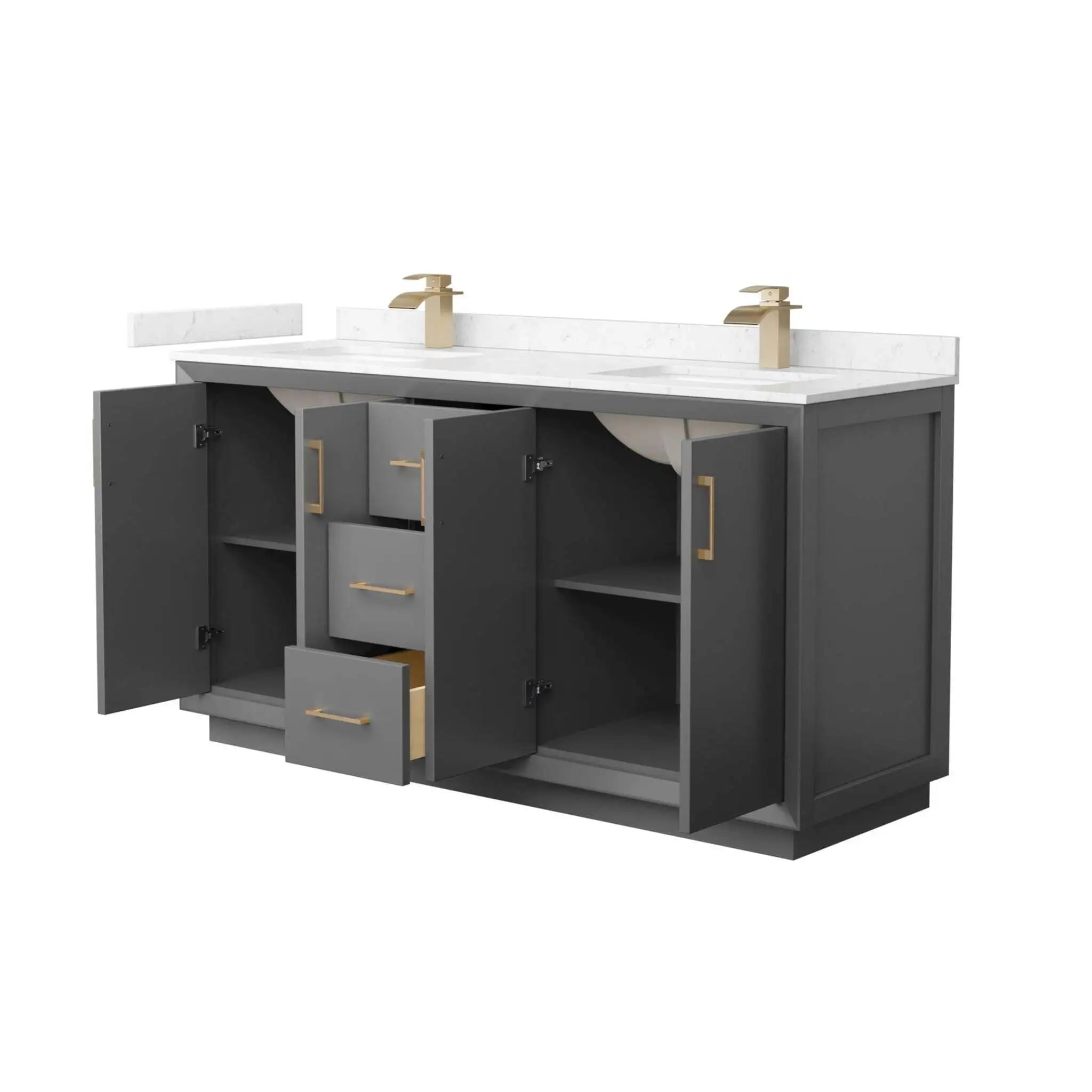 66" Strada Double Bathroom Vanity in Dark Gray with Satin Bronze Trim by Wyndham