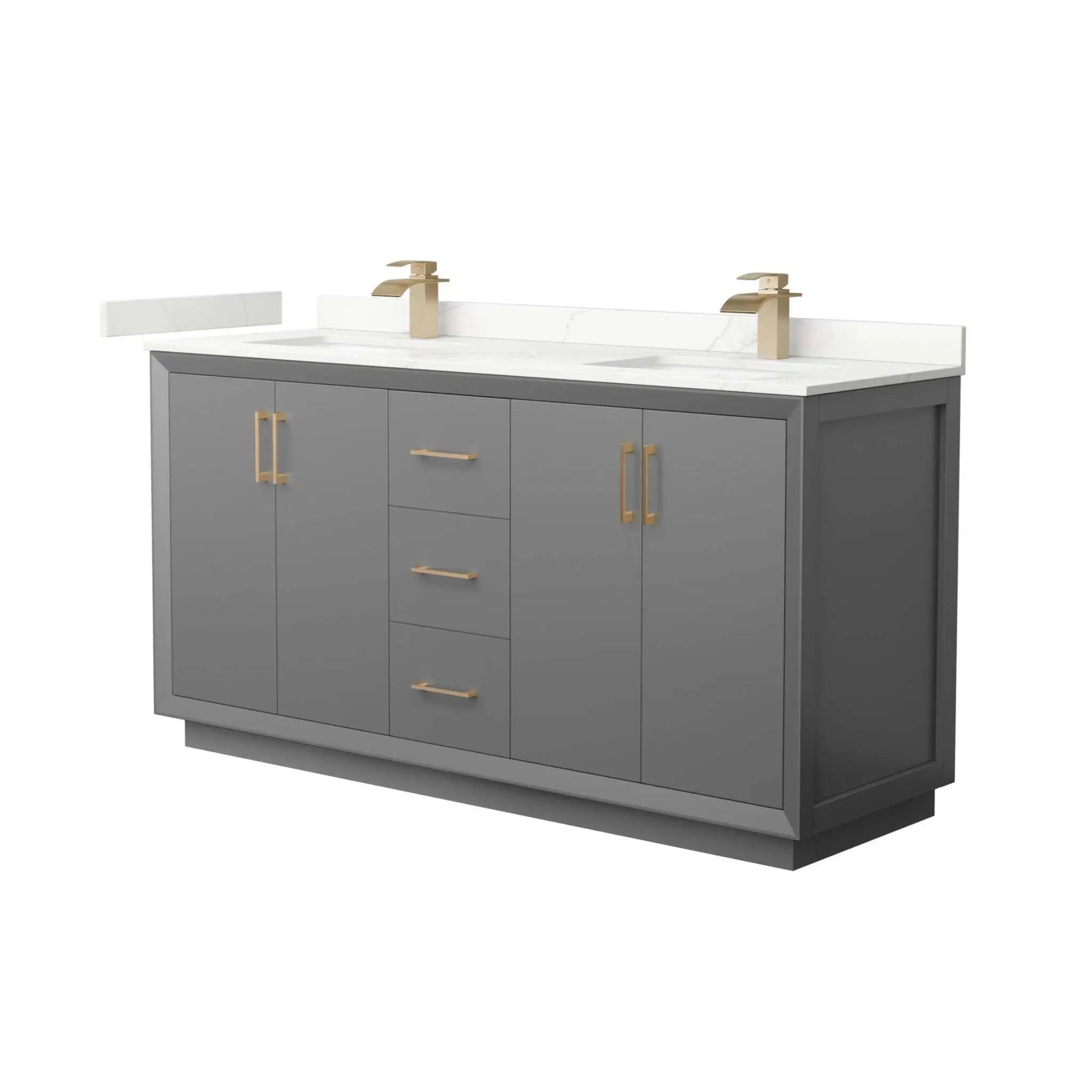 66" Strada Double Bathroom Vanity in Dark Gray with Satin Bronze Trim by Wyndham