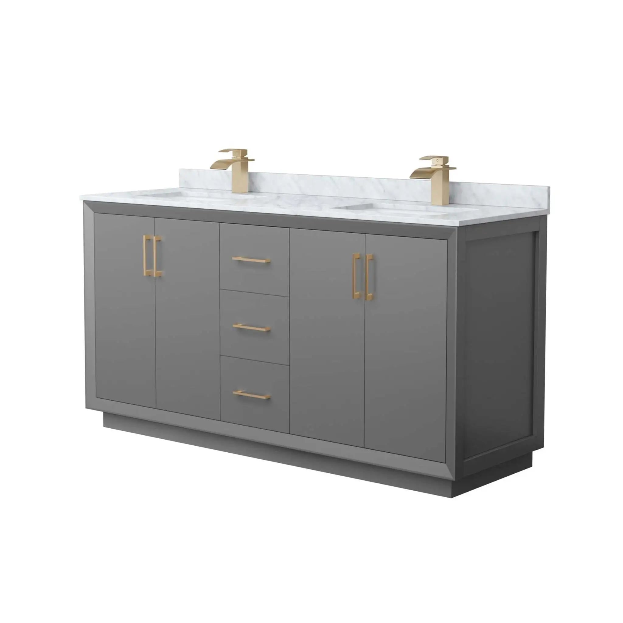 66" Strada Double Bathroom Vanity in Dark Gray with Satin Bronze Trim by Wyndham