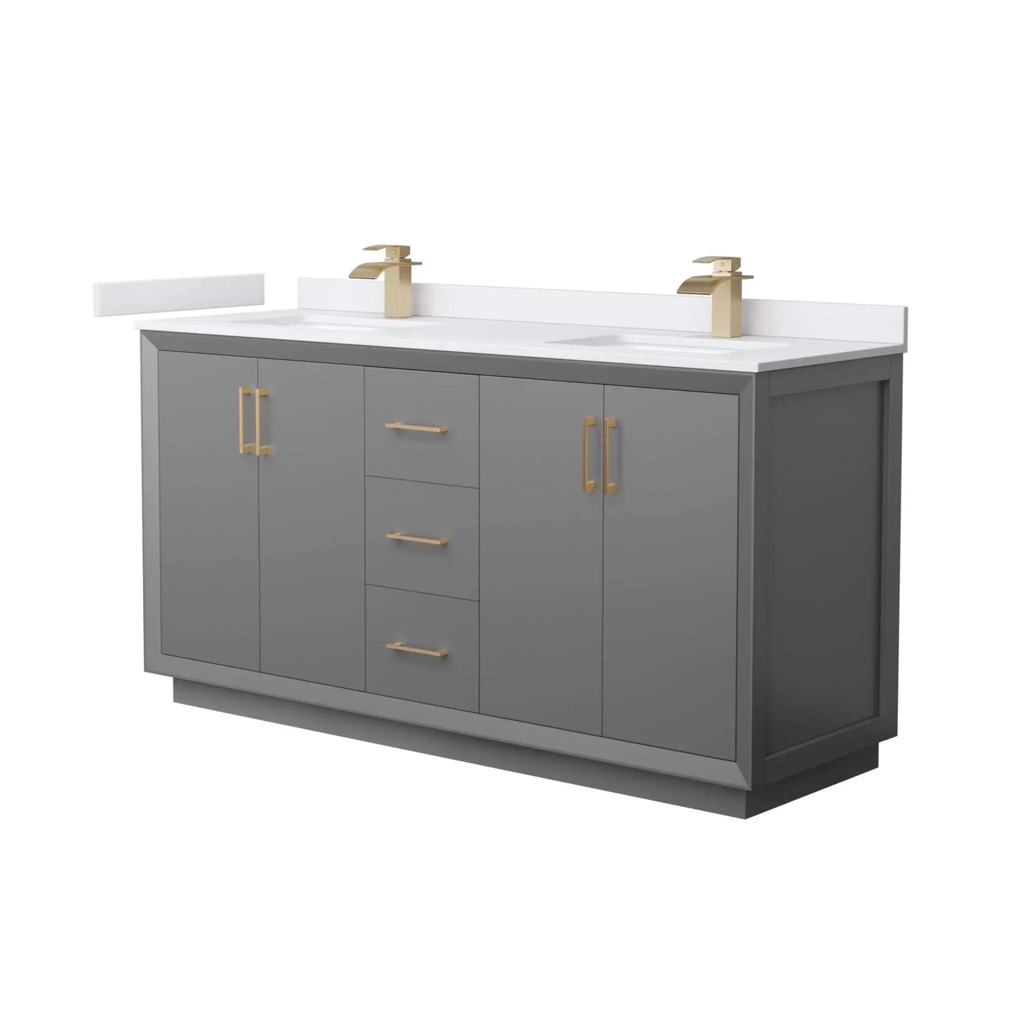66" Strada Double Bathroom Vanity in Dark Gray with Satin Bronze Trim by Wyndham