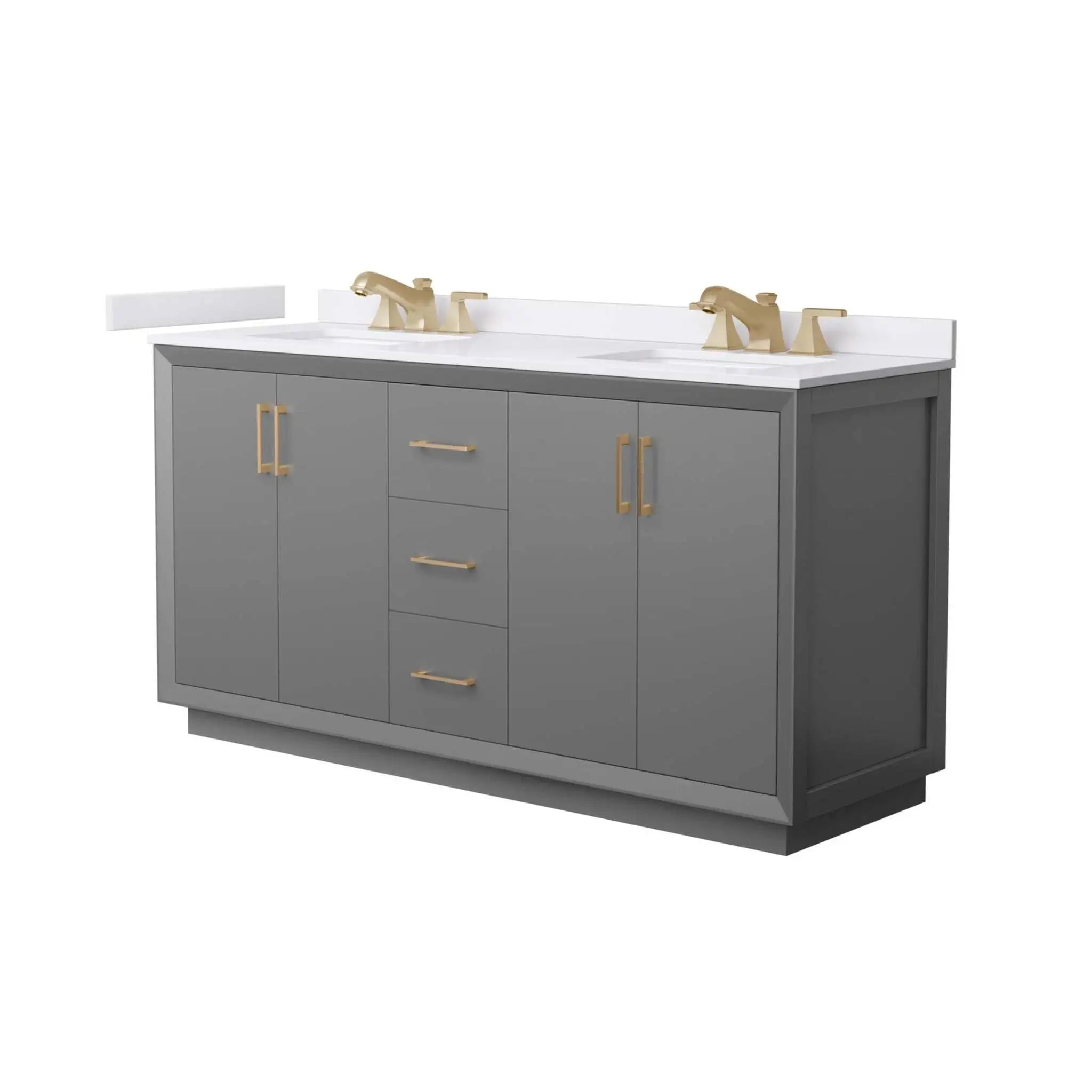 66" Strada Double Bathroom Vanity in Dark Gray with Satin Bronze Trim by Wyndham