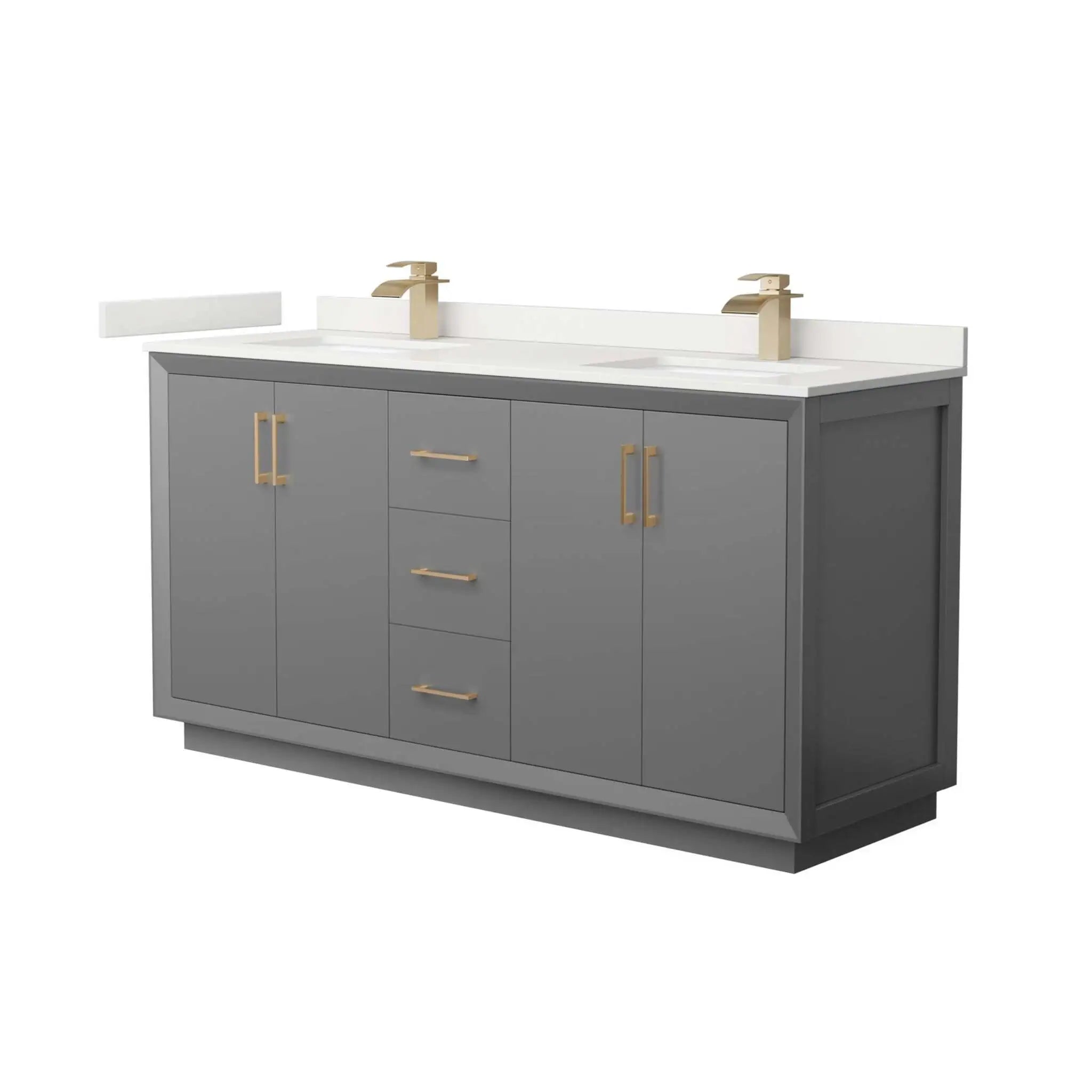 66" Strada Double Bathroom Vanity in Dark Gray with Satin Bronze Trim by Wyndham