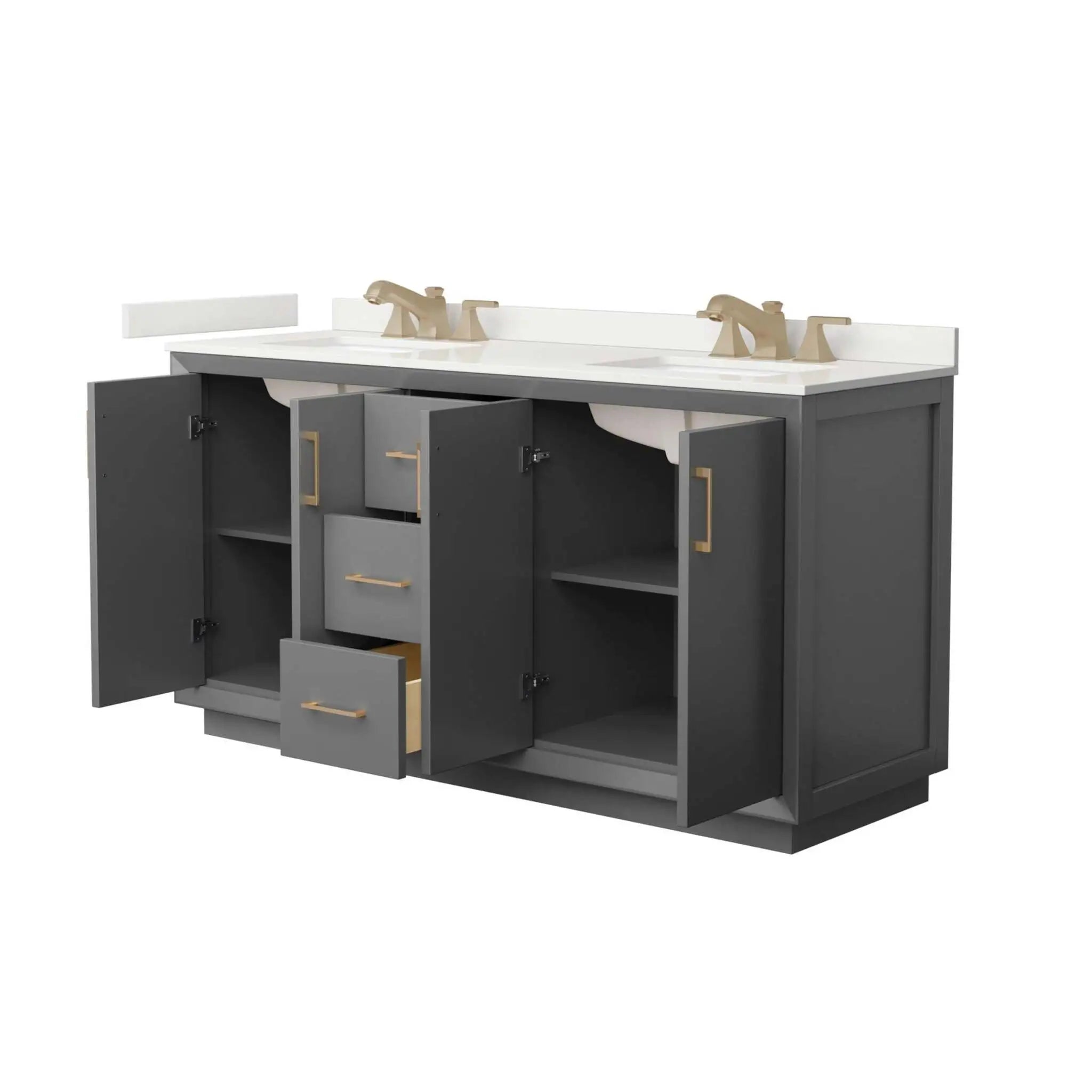 66" Strada Double Bathroom Vanity in Dark Gray with Satin Bronze Trim by Wyndham