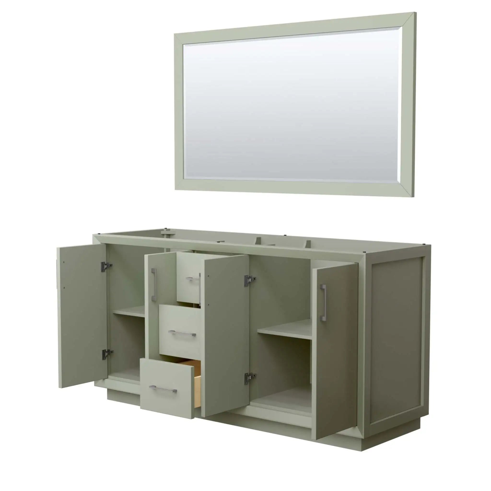 66" Strada Double Bathroom Vanity in Light Green with Brushed Nickel Trim & 58" Mirror by Wyndham
