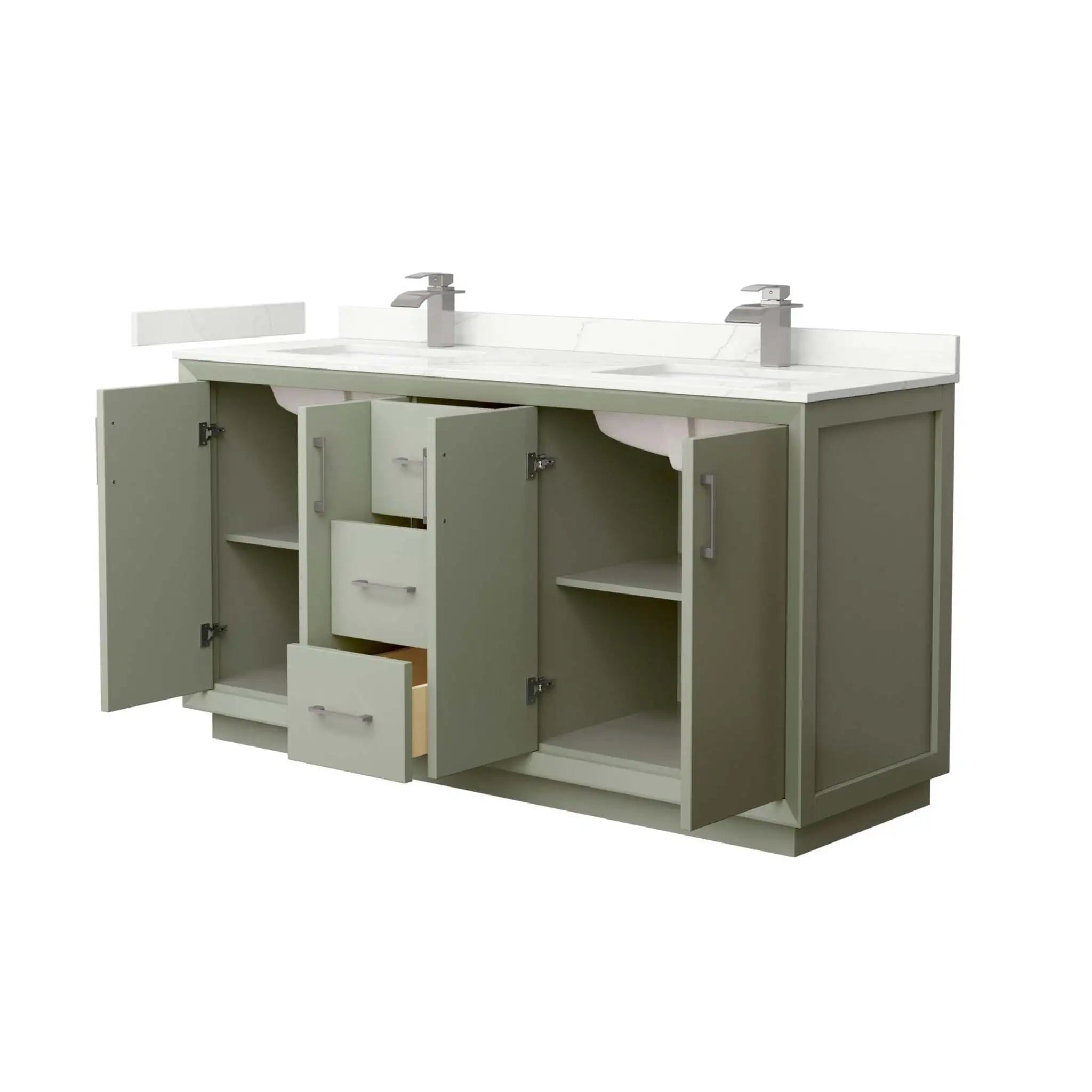 66" Strada Double Bathroom Vanity in Light Green with Brushed Nickel Trim by Wyndham