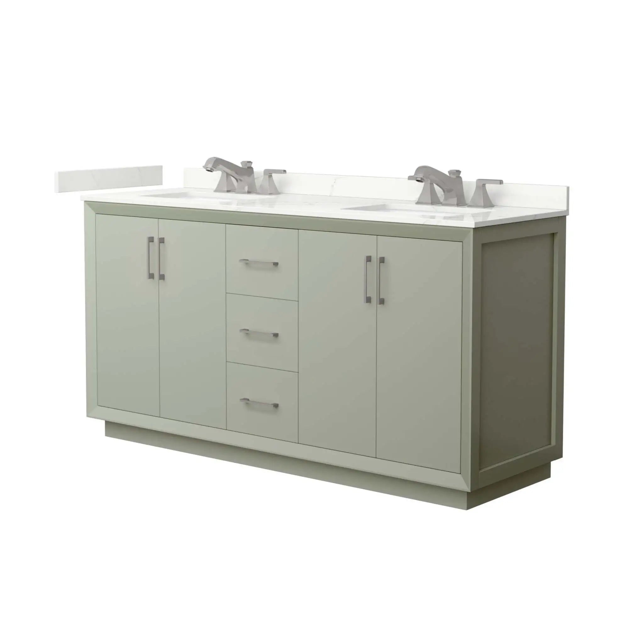 66" Strada Double Bathroom Vanity in Light Green with Brushed Nickel Trim by Wyndham