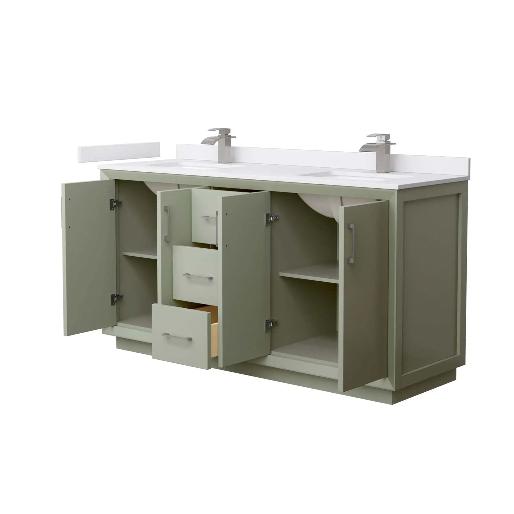 66" Strada Double Bathroom Vanity in Light Green with Brushed Nickel Trim by Wyndham