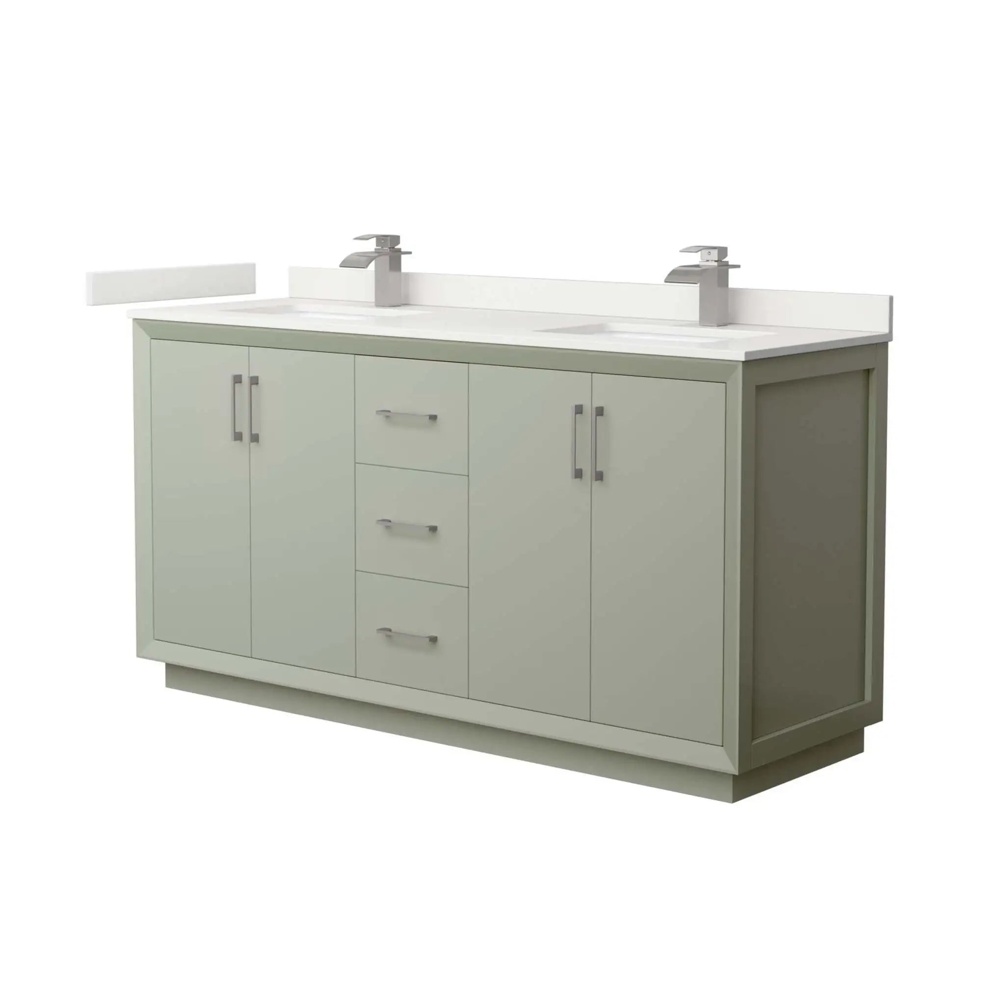 66" Strada Double Bathroom Vanity in Light Green with Brushed Nickel Trim by Wyndham