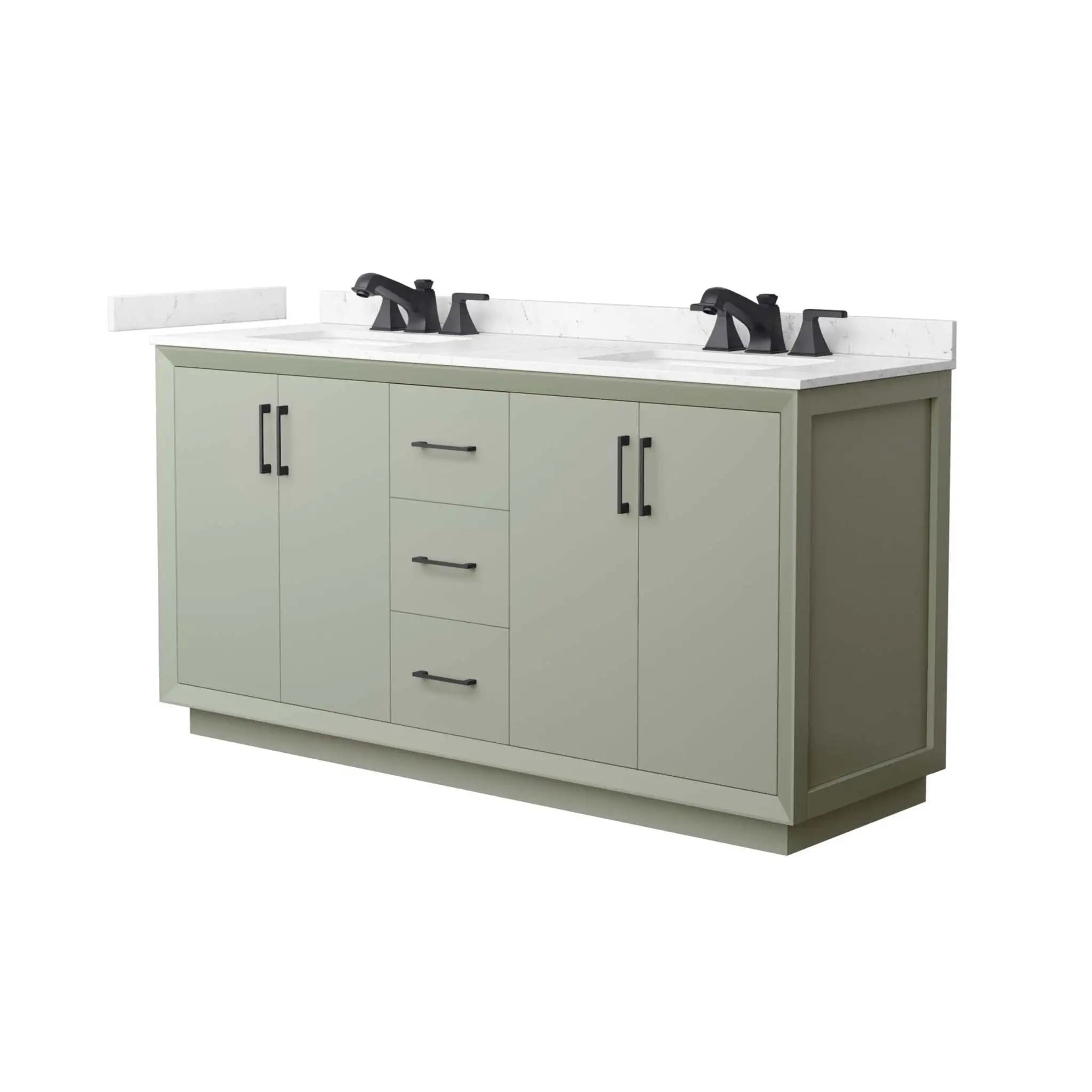 66" Strada Double Bathroom Vanity in Light Green with Matte Black Trim by Wyndham