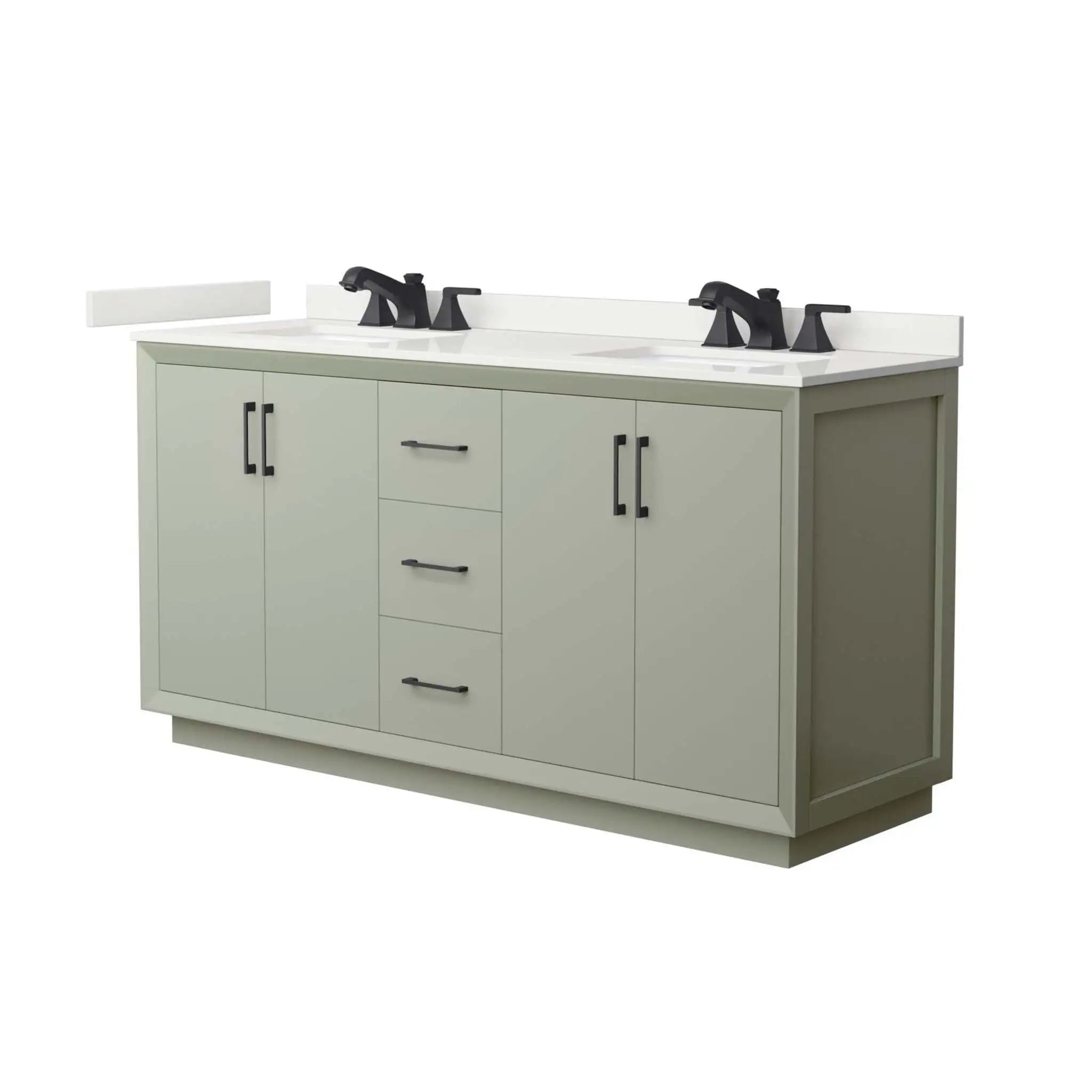 66" Strada Double Bathroom Vanity in Light Green with Matte Black Trim by Wyndham