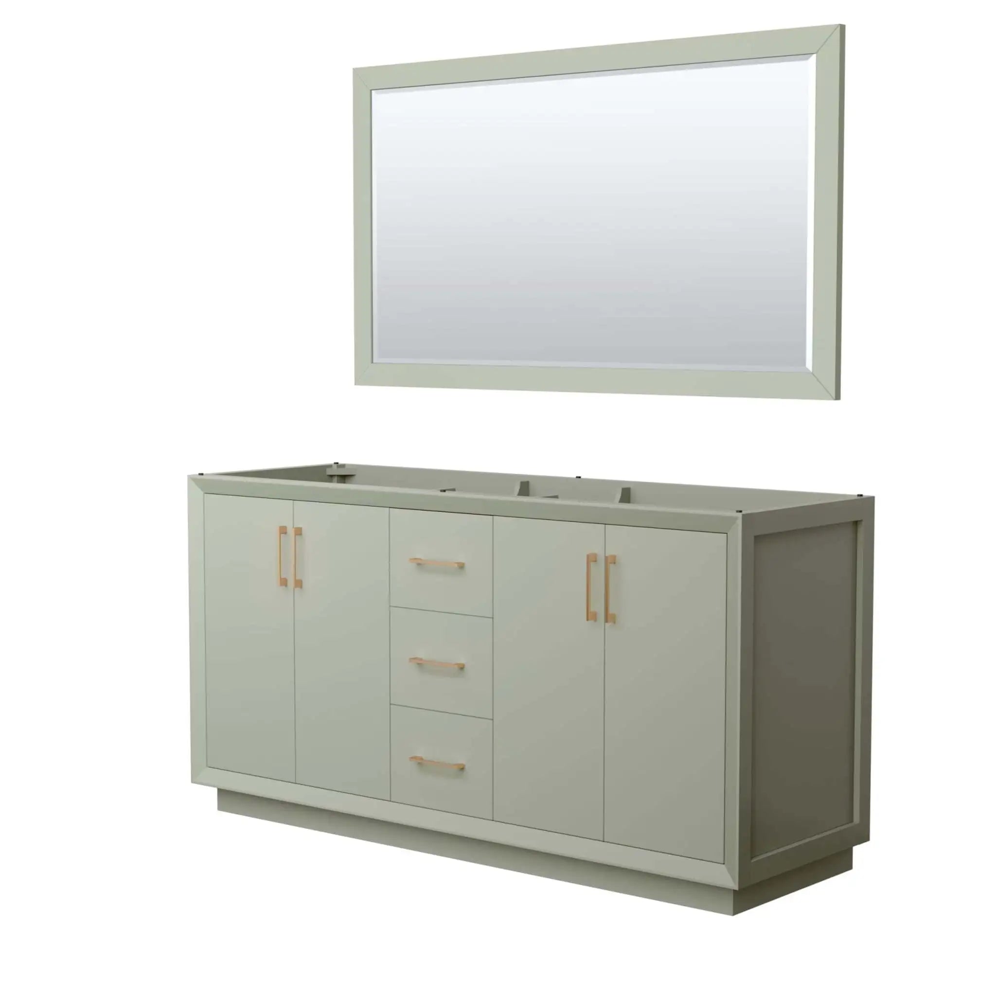 66" Strada Double Bathroom Vanity in Light Green with Satin Bronze Trim & 58" Mirror by Wyndham