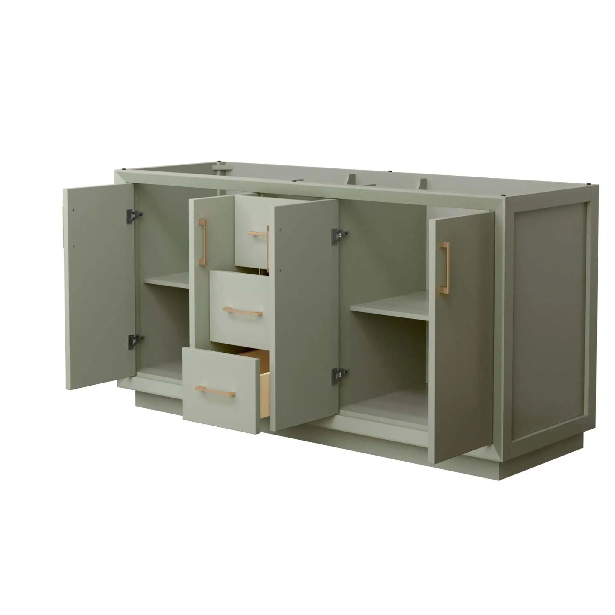 66" Strada Double Bathroom Vanity in Light Green with Satin Bronze Trim by Wyndham