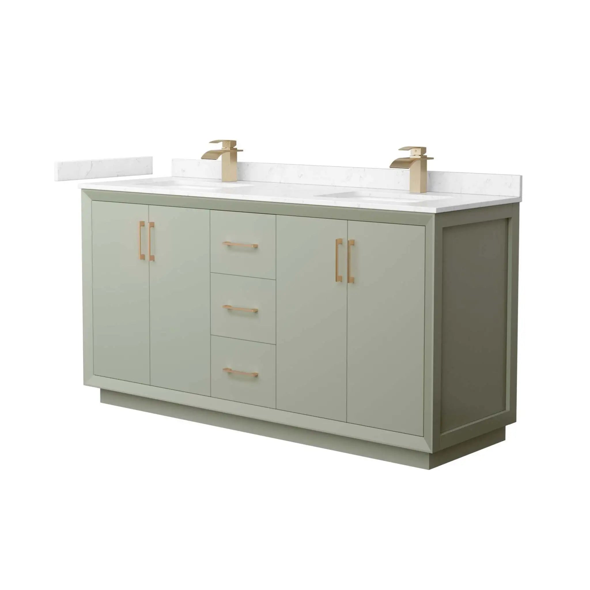 66" Strada Double Bathroom Vanity in Light Green with Satin Bronze Trim by Wyndham