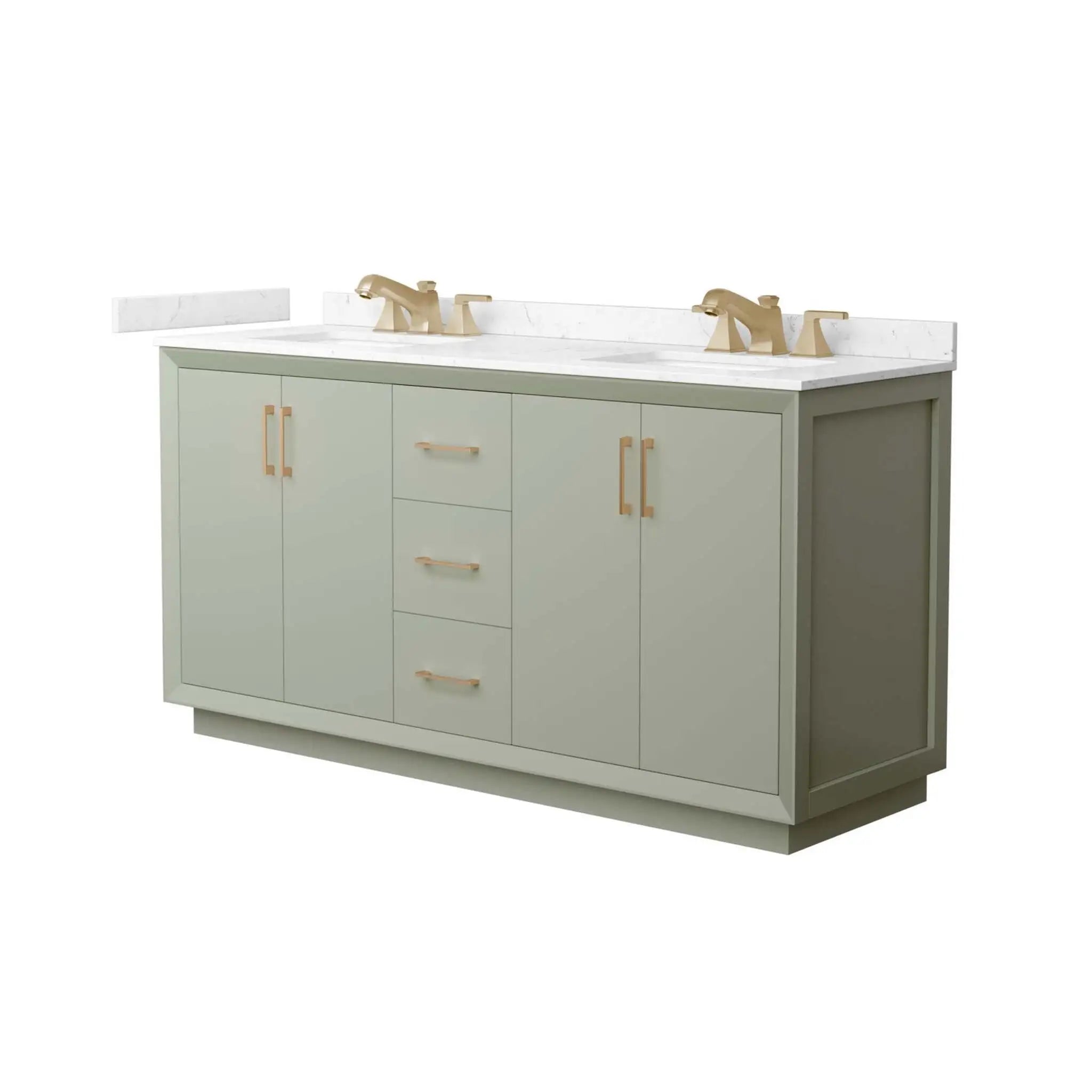 66" Strada Double Bathroom Vanity in Light Green with Satin Bronze Trim by Wyndham