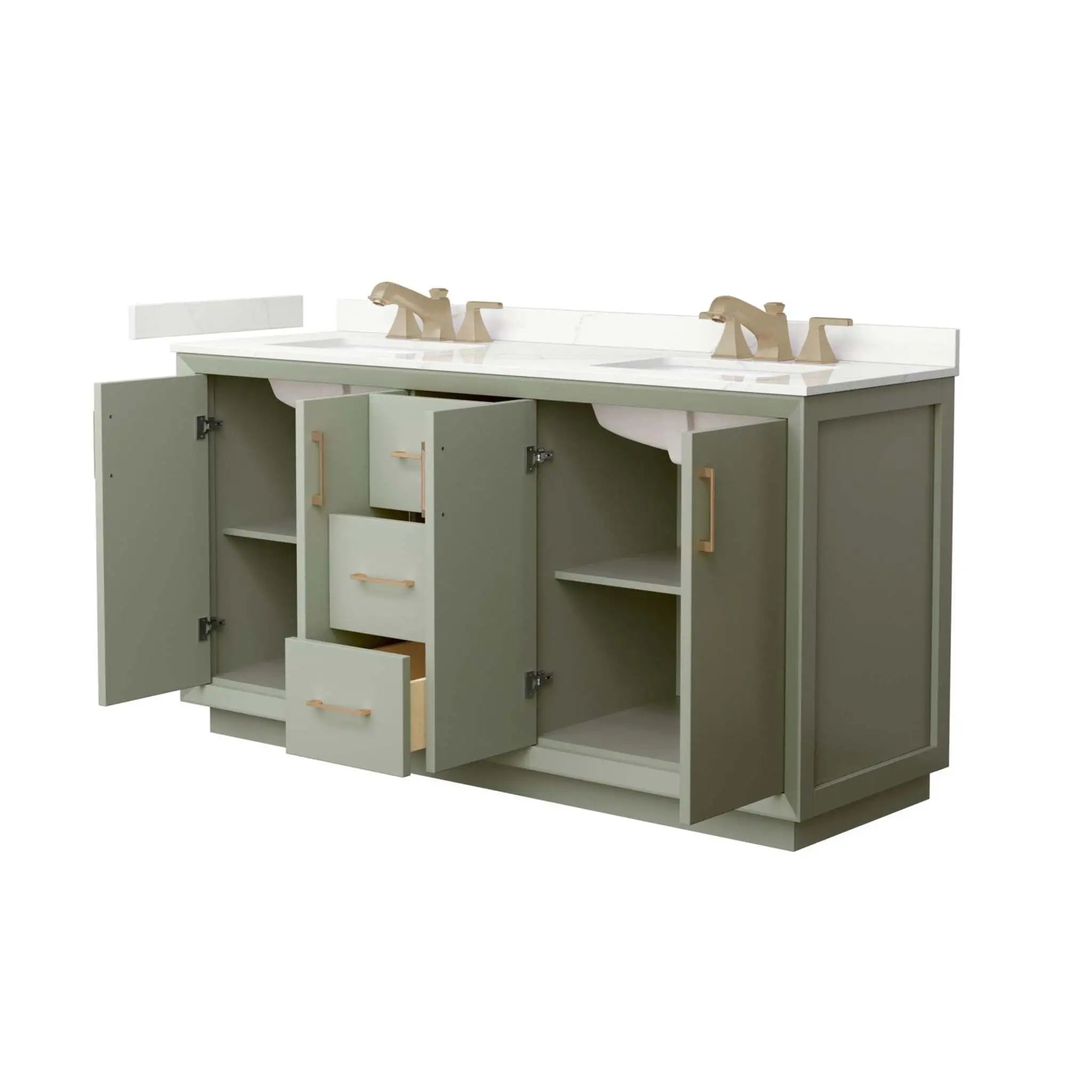 66" Strada Double Bathroom Vanity in Light Green with Satin Bronze Trim by Wyndham