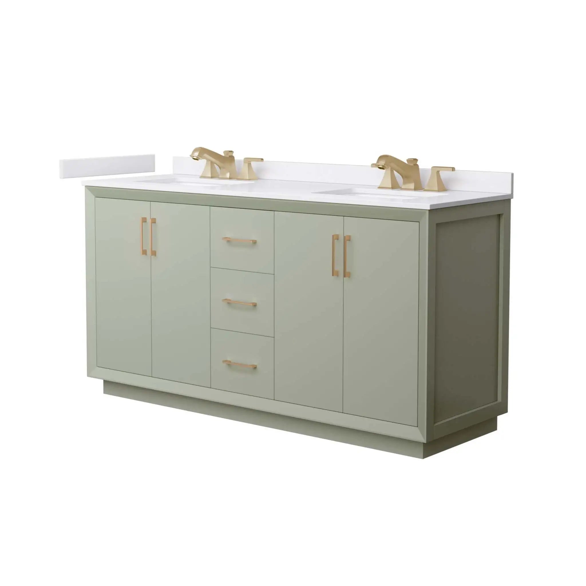 66" Strada Double Bathroom Vanity in Light Green with Satin Bronze Trim by Wyndham