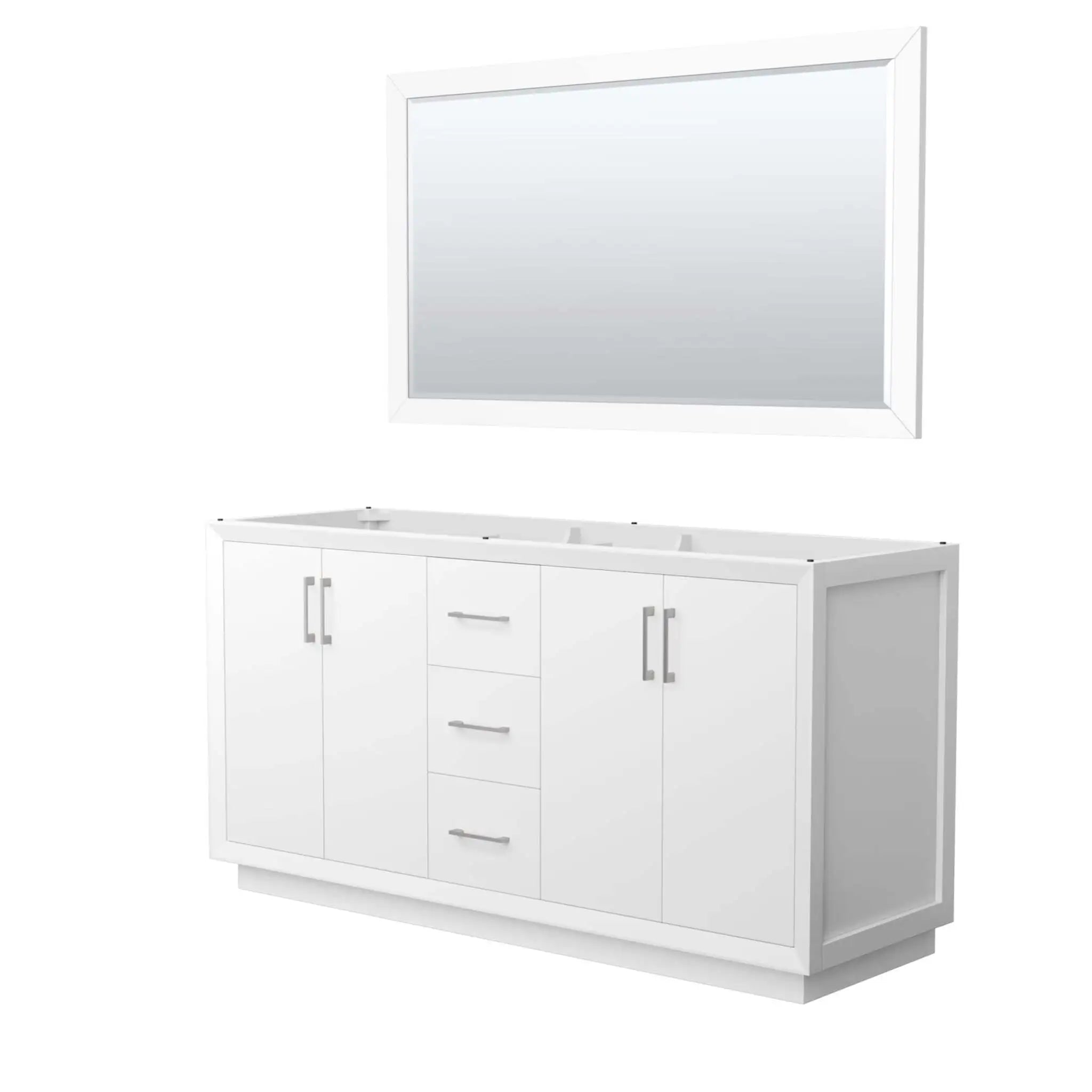66" Strada Double Bathroom Vanity in White with Brushed Nickel Trim & 58" Mirror by Wyndham