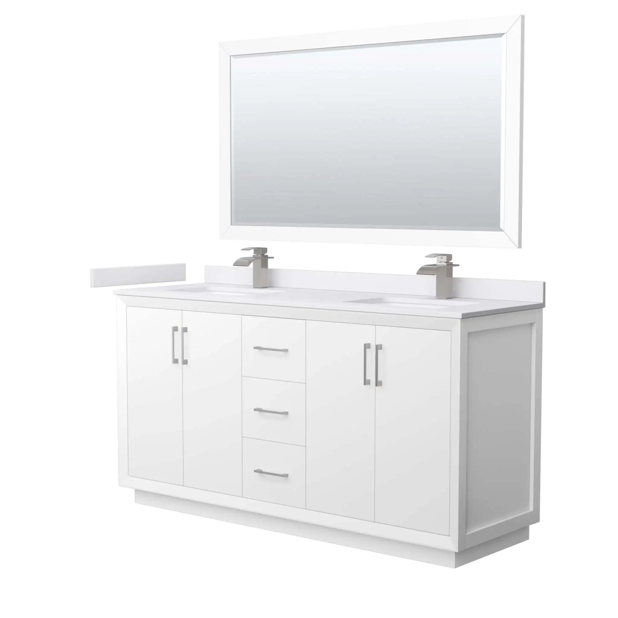 66" Strada Double Bathroom Vanity in White with Brushed Nickel Trim & 58" Mirror by Wyndham