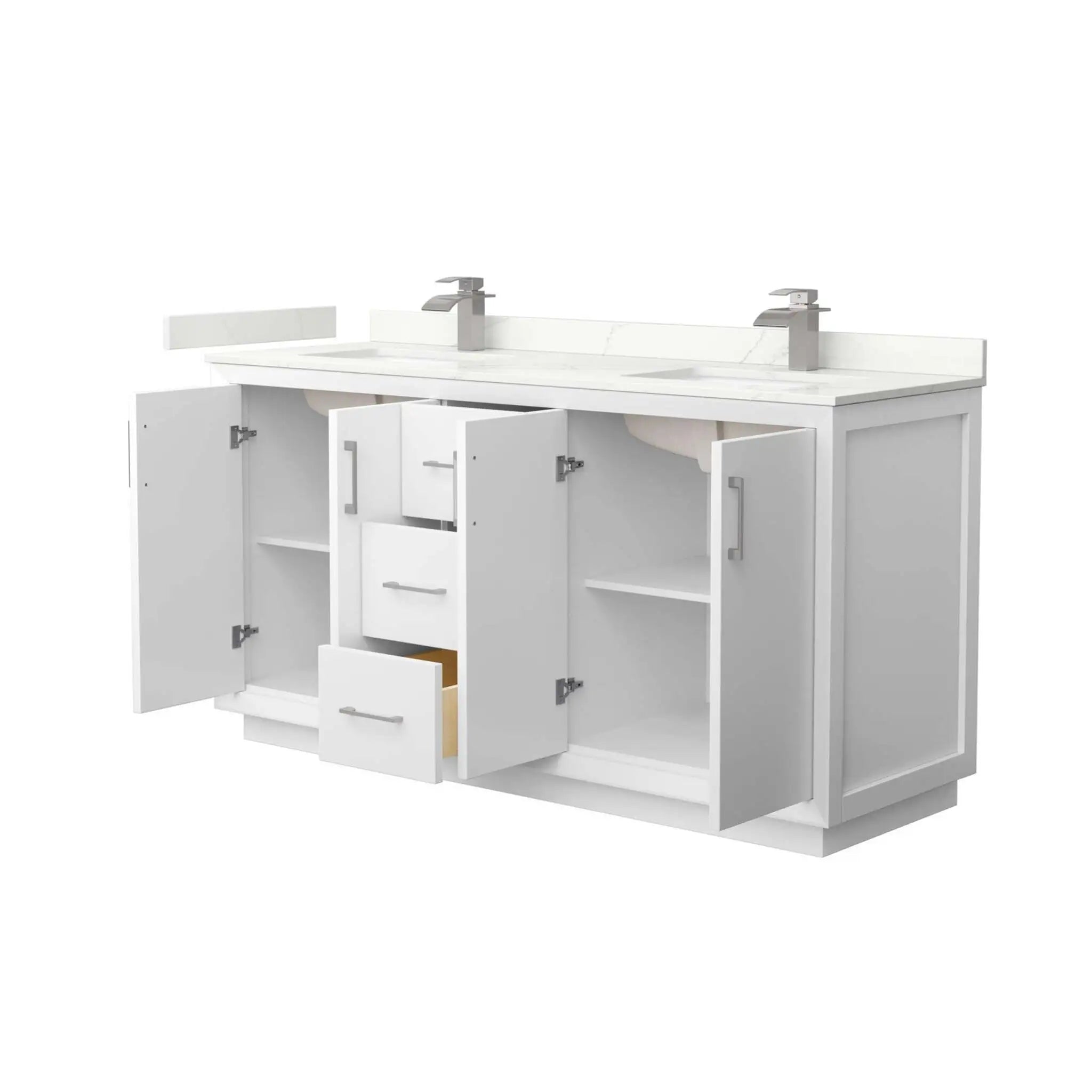 66" Strada Double Bathroom Vanity in White with Brushed Nickel Trim by Wyndham