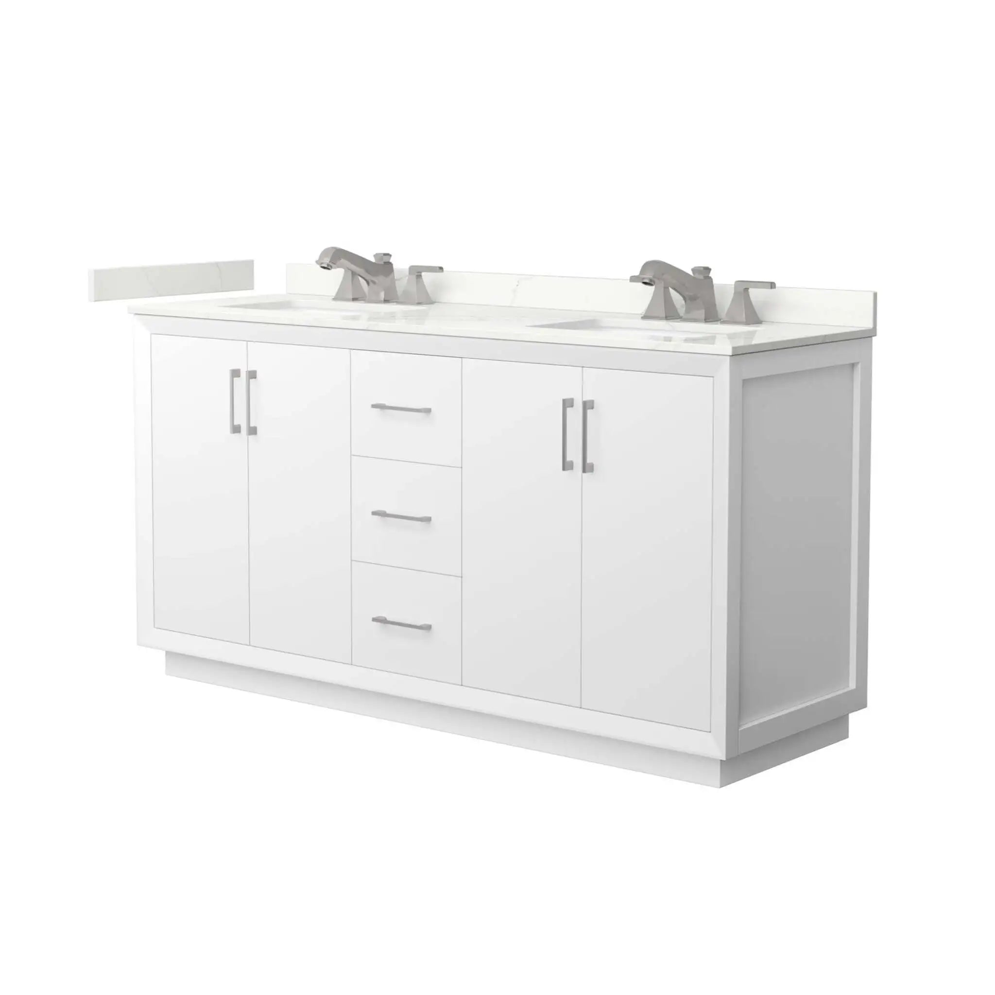 66" Strada Double Bathroom Vanity in White with Brushed Nickel Trim by Wyndham