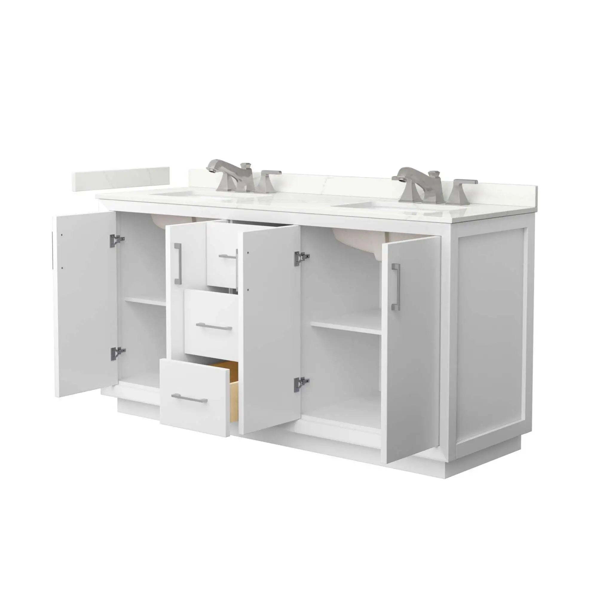 66" Strada Double Bathroom Vanity in White with Brushed Nickel Trim by Wyndham