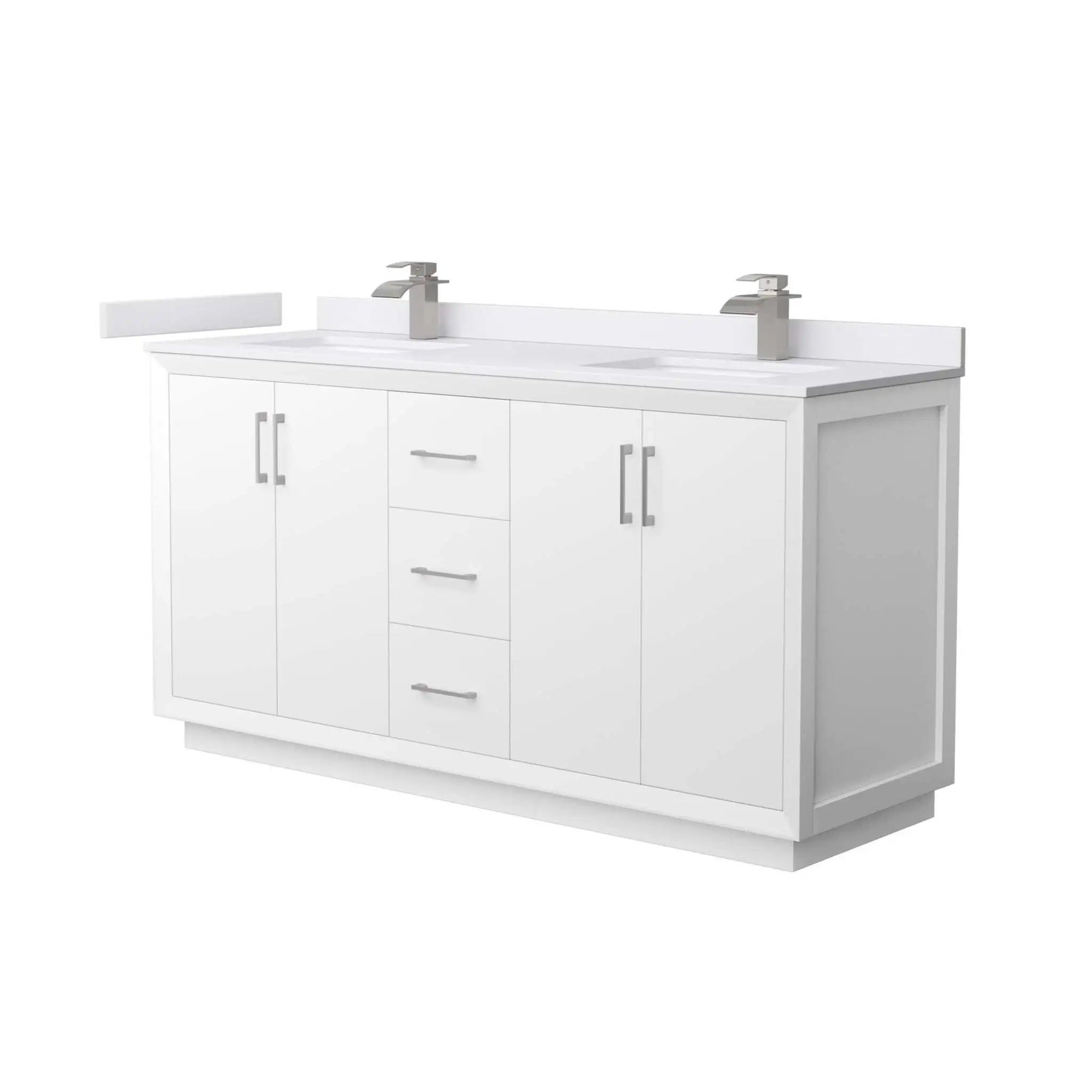 66" Strada Double Bathroom Vanity in White with Brushed Nickel Trim by Wyndham