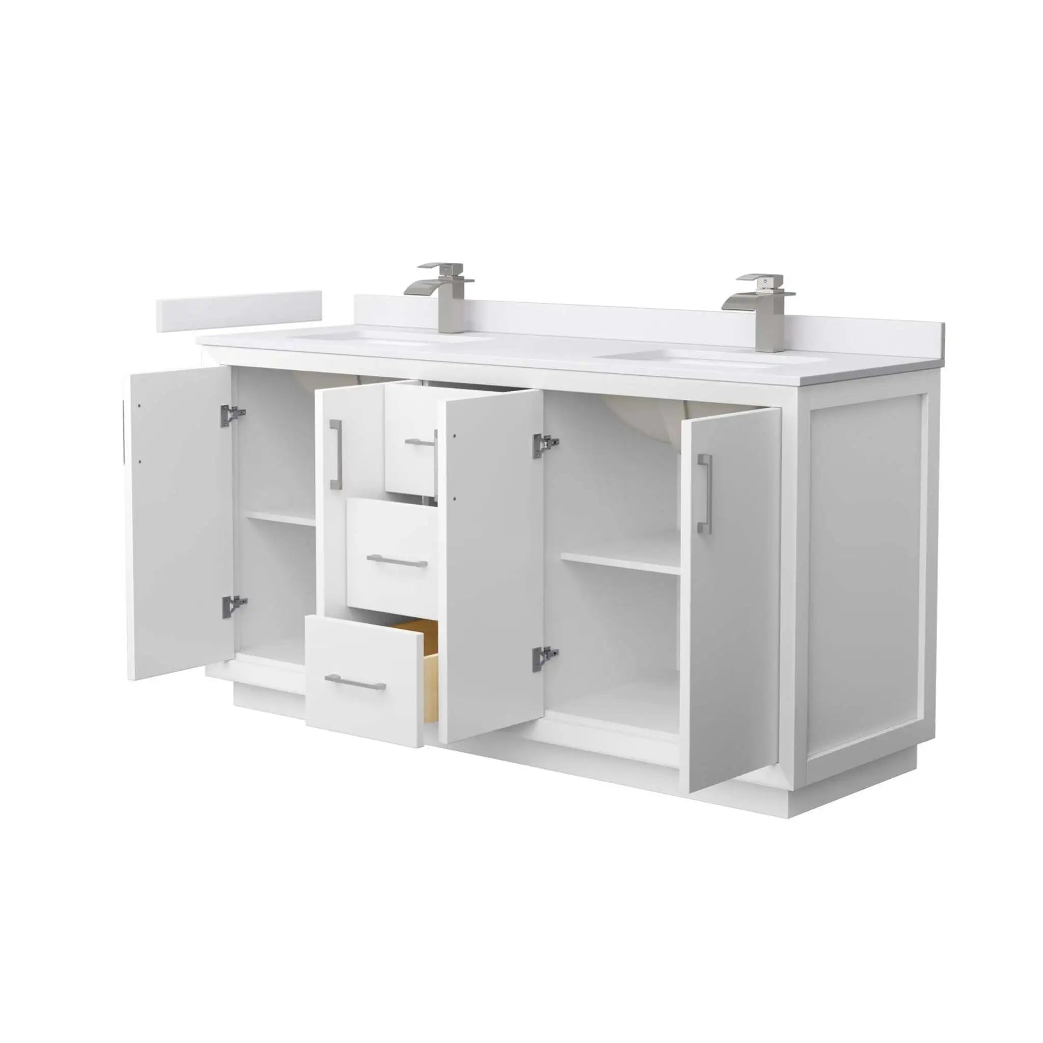66" Strada Double Bathroom Vanity in White with Brushed Nickel Trim by Wyndham