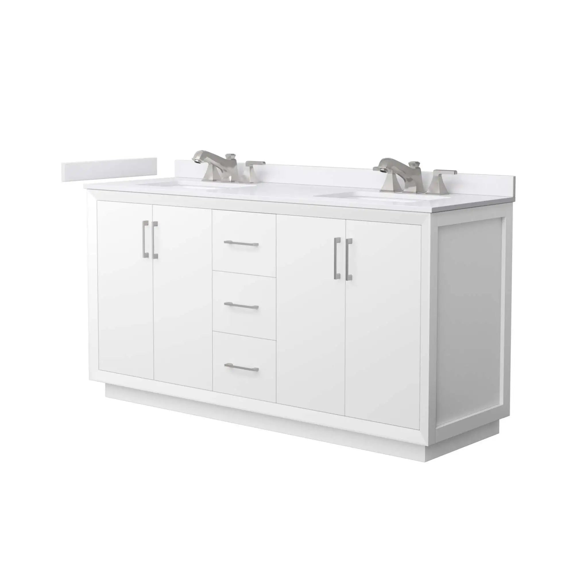 66" Strada Double Bathroom Vanity in White with Brushed Nickel Trim by Wyndham